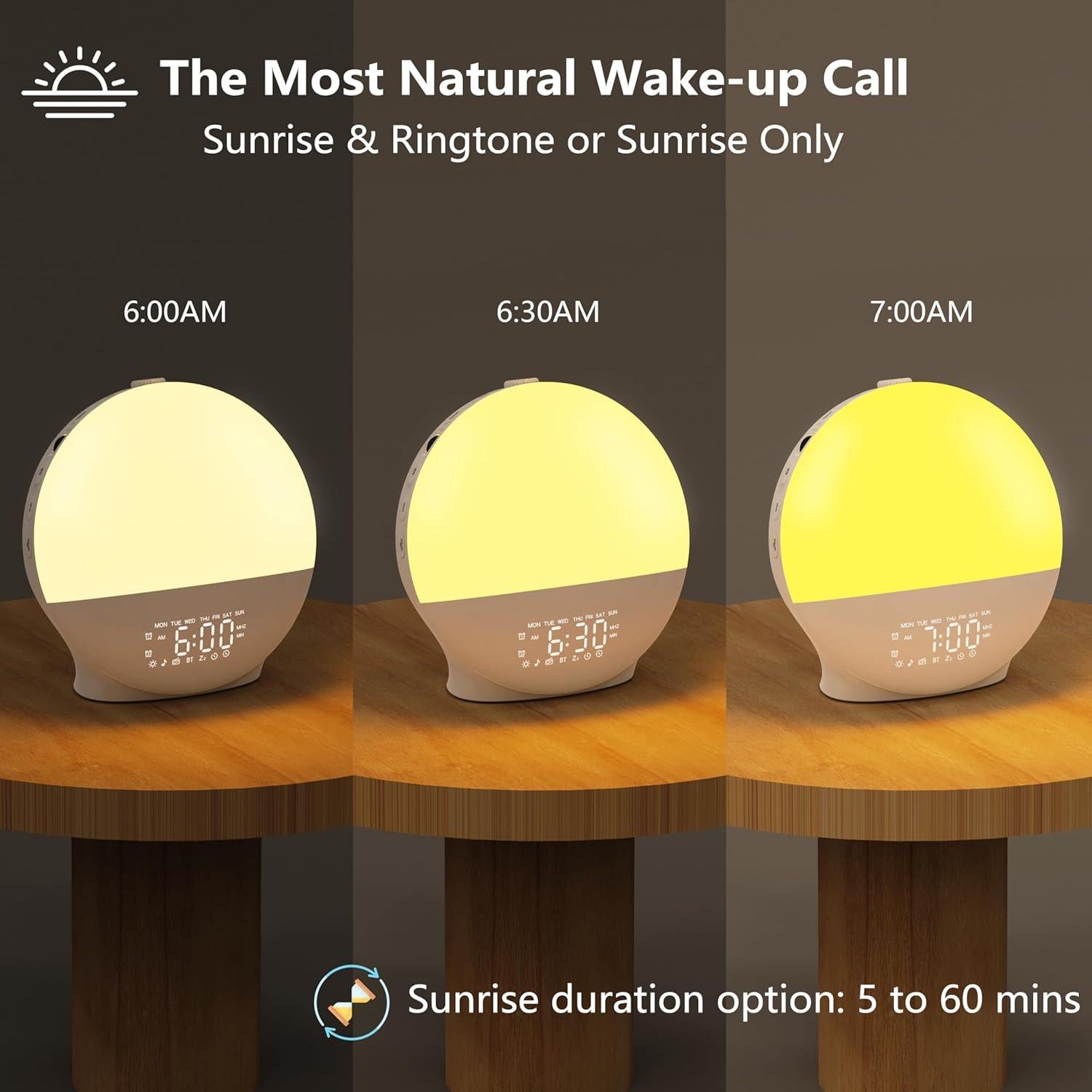 Reloj Despertador Luz de Amanecer MASSII K7, Bluetooth 5W