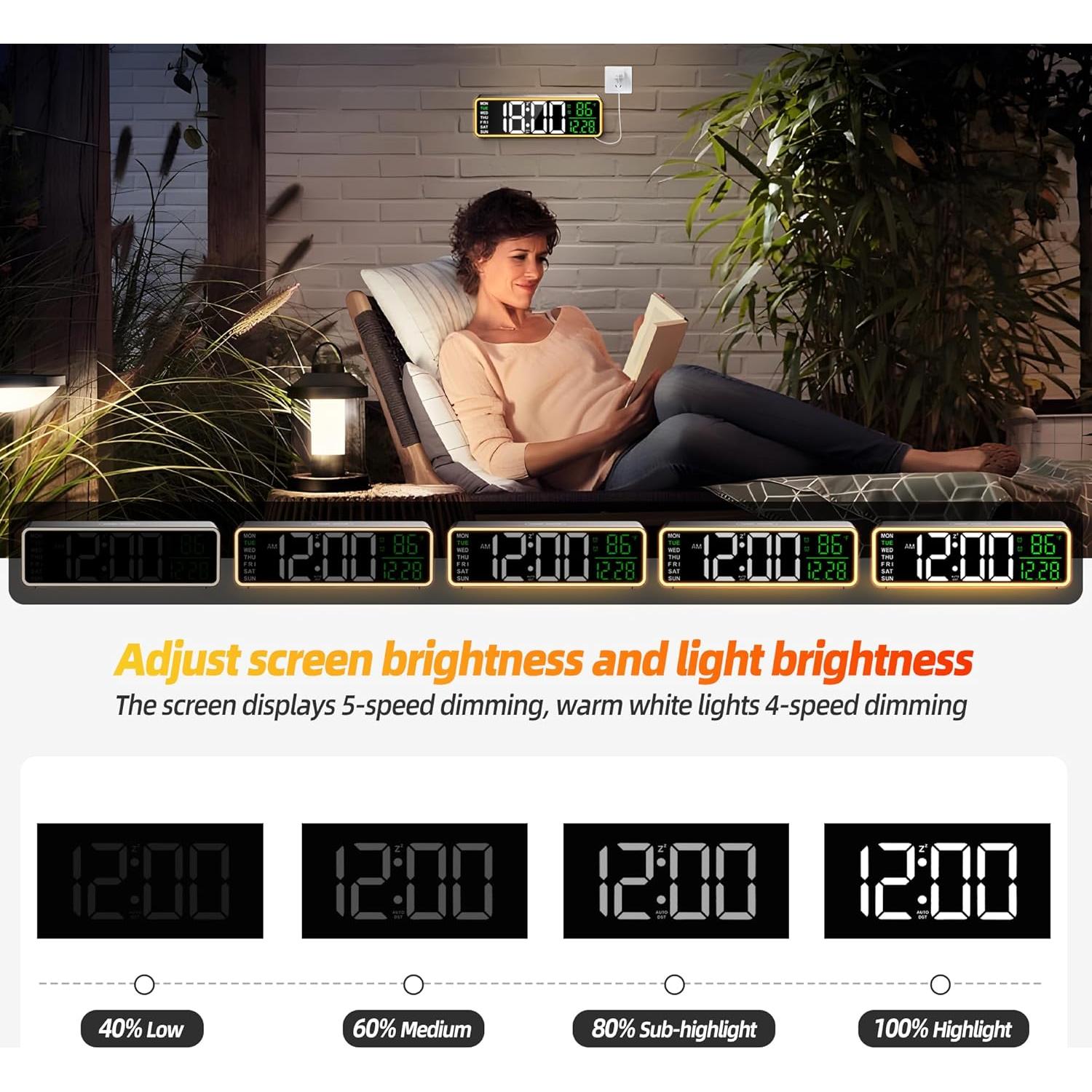 Reloj de Alarma Digital LEIKE 9" Pantalla LED Brillo Ajustable