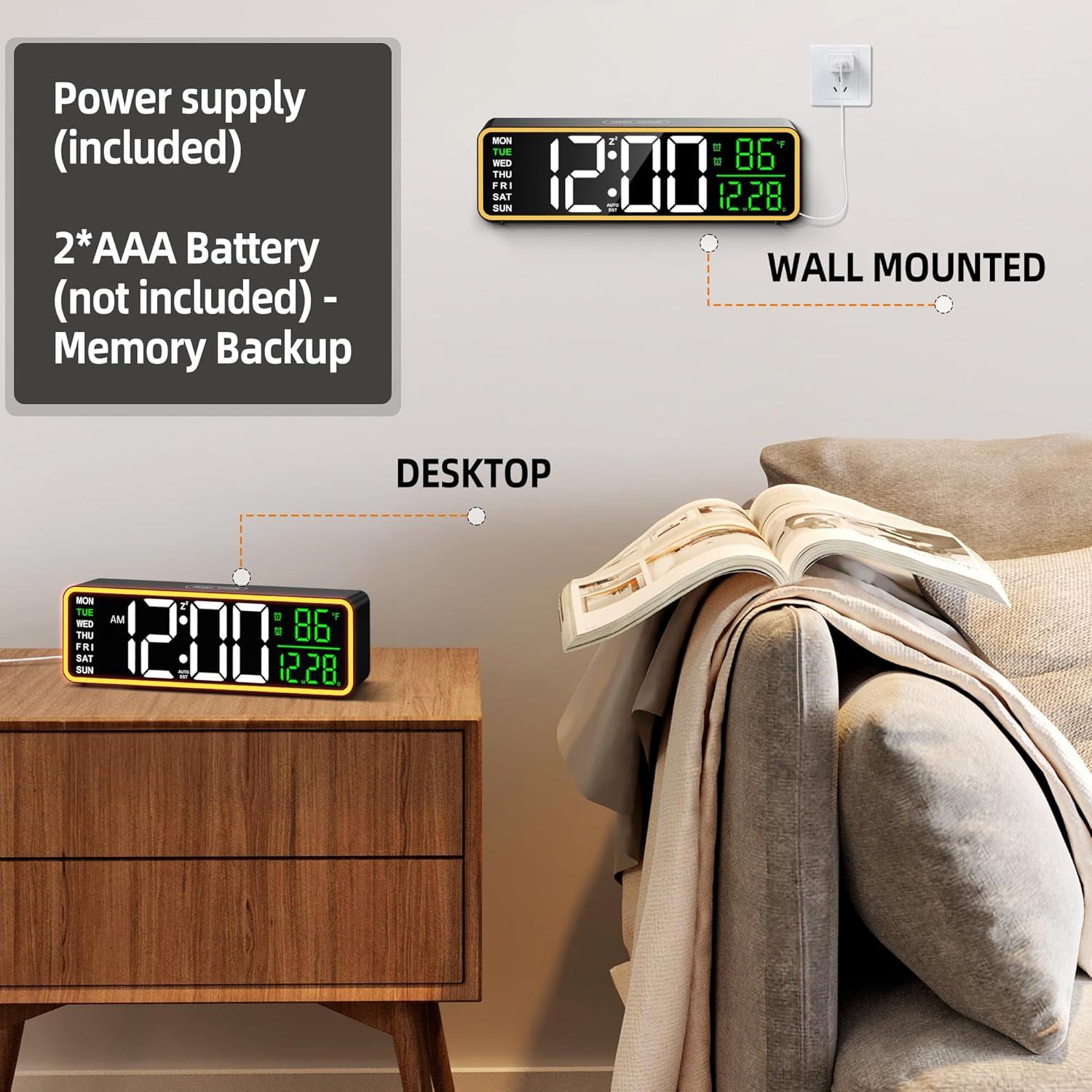 Reloj de Alarma Digital LEIKE 9" Pantalla LED Brillo Ajustable