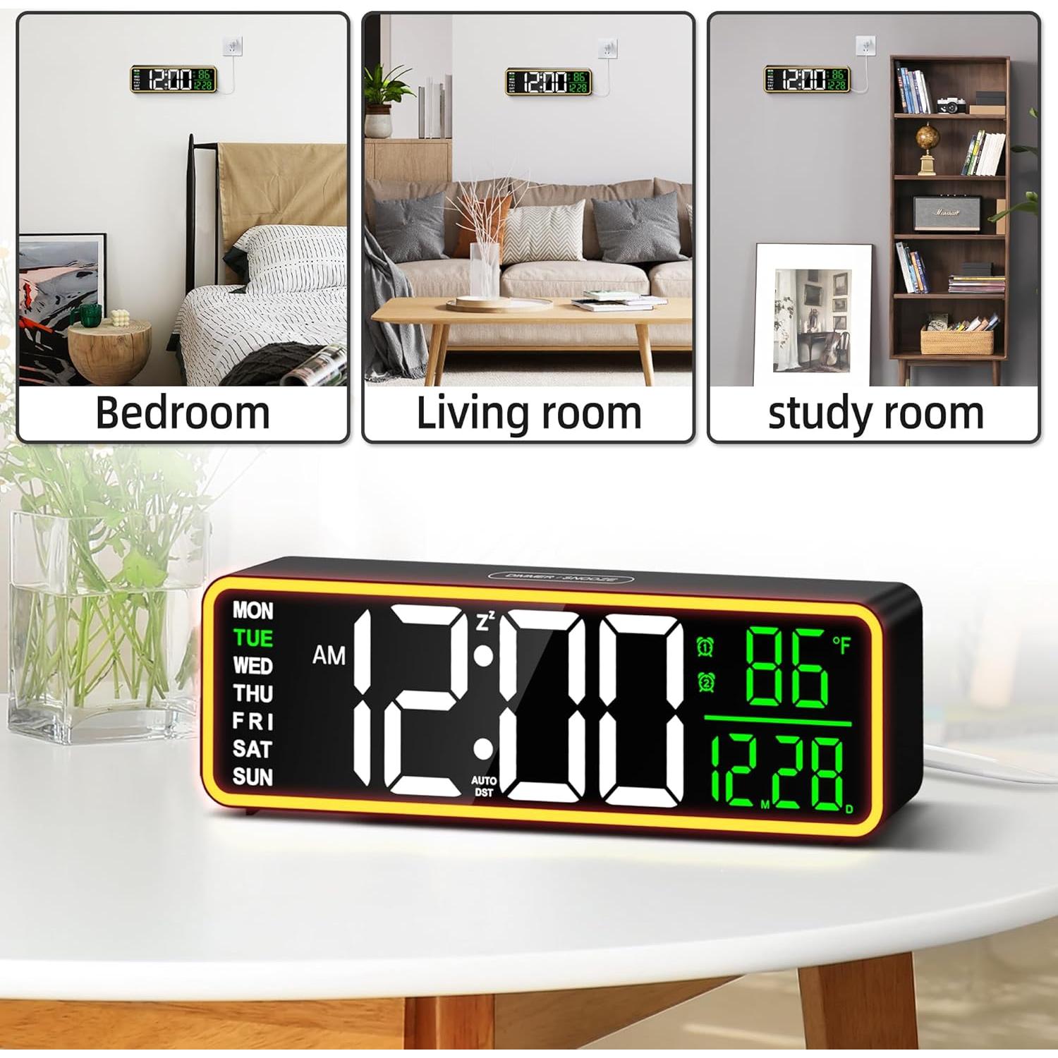 Reloj de Alarma Digital LEIKE 9" Pantalla LED Brillo Ajustable