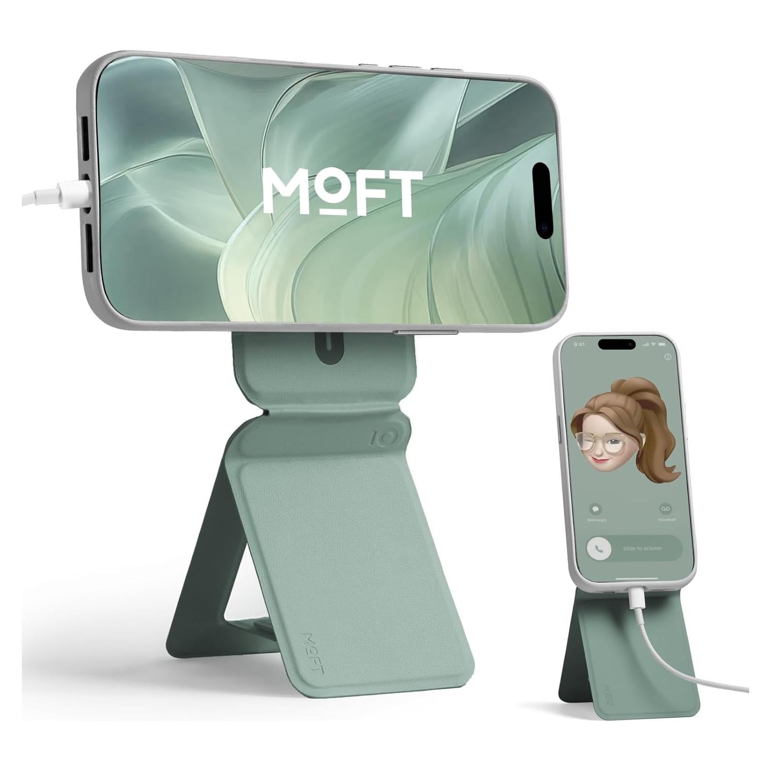 Soporte para teléfono MOFT trípode magnético cuero verde agua