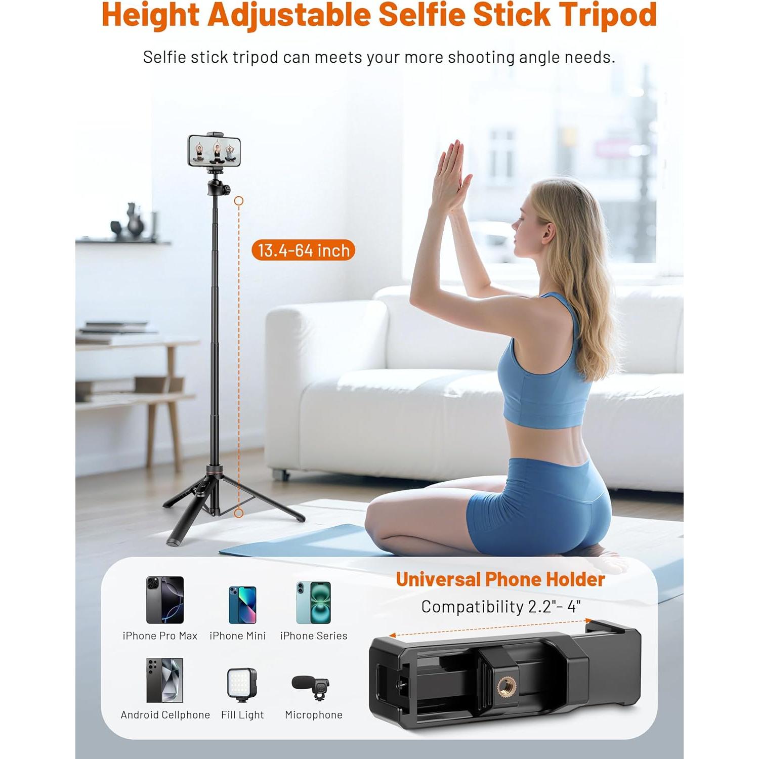 Trípode JOILCAN 64" (162.56 cm) con Control Remoto y Soporte