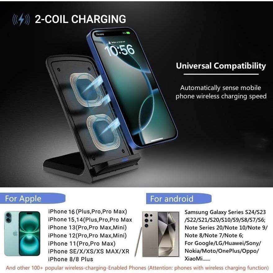 Cargador Inalámbrico Rápido 20W FDGAO Soporte Vertical Negro