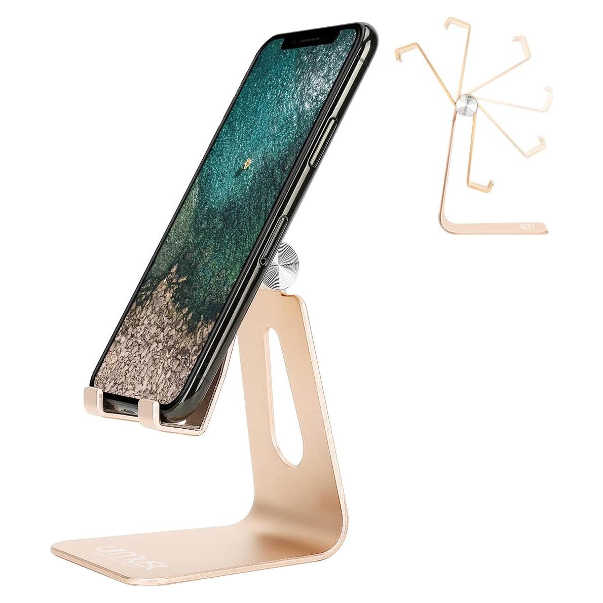 Soporte Ajustable para Teléfono Urmust Dorado - Compatible con iPhone y Android