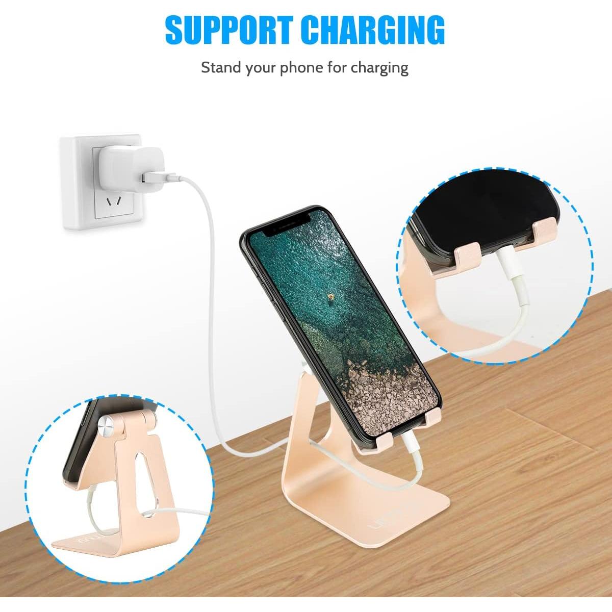 Soporte Ajustable para Teléfono Urmust Dorado - Compatible con iPhone y Android