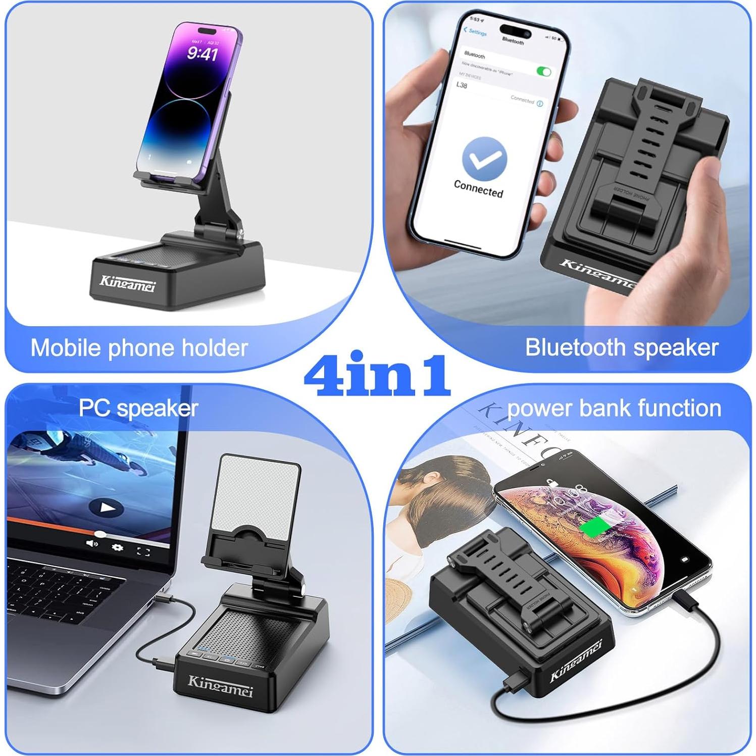 Altavoz Bluetooth 4 en 1 Kingamei con Soporte y Banco de Energía 5000mAh - Negro