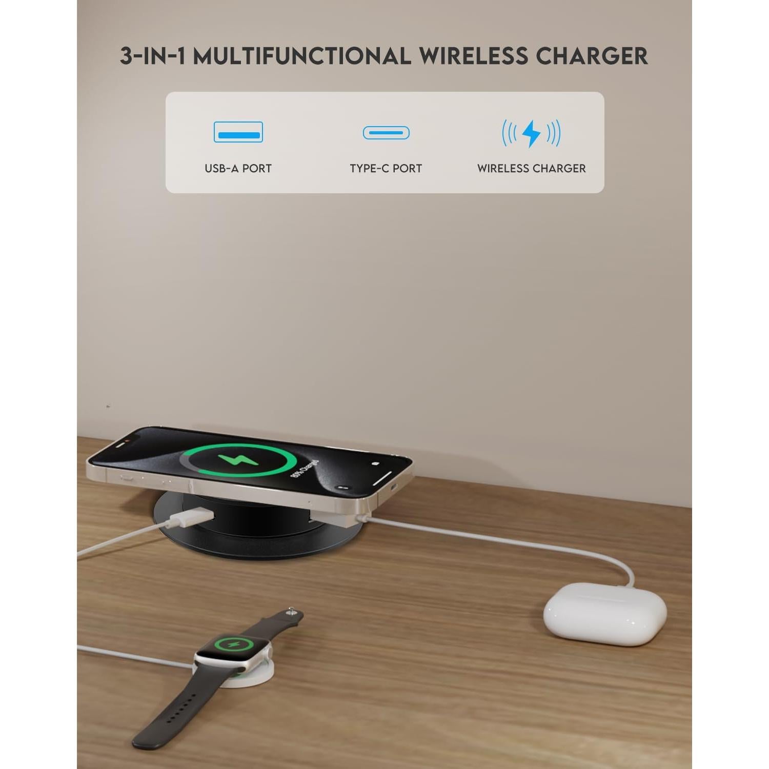 Cargador de Escritorio JACEPFY 15W Recesado USB A y C - Negro