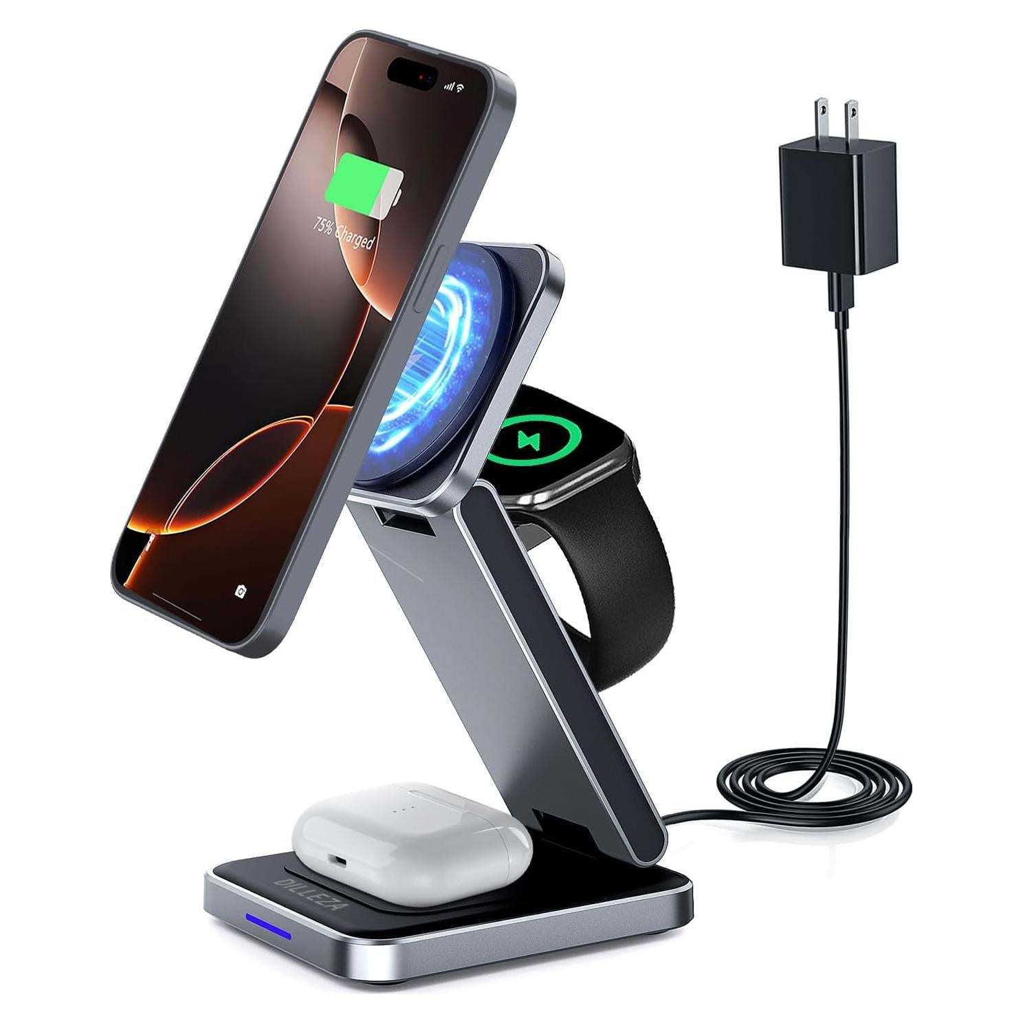 Cargador Inalámbrico 3 en 1 DILLEZA Mag-Safe para iPhone 12-16