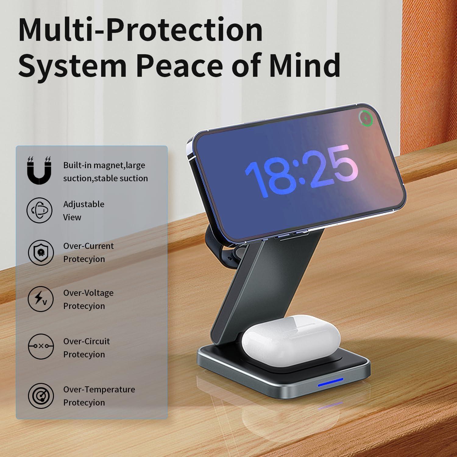 Cargador Inalámbrico 3 en 1 DILLEZA Mag-Safe para iPhone 12-16