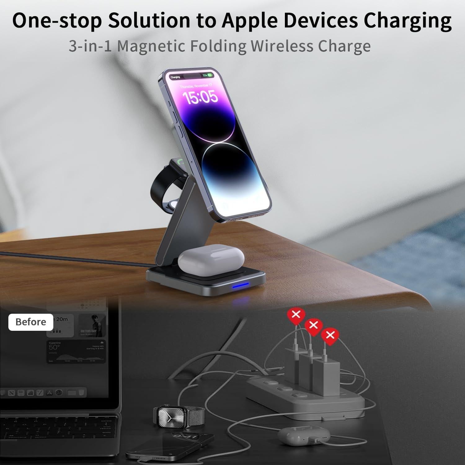 Cargador Inalámbrico 3 en 1 DILLEZA Mag-Safe para iPhone 12-16