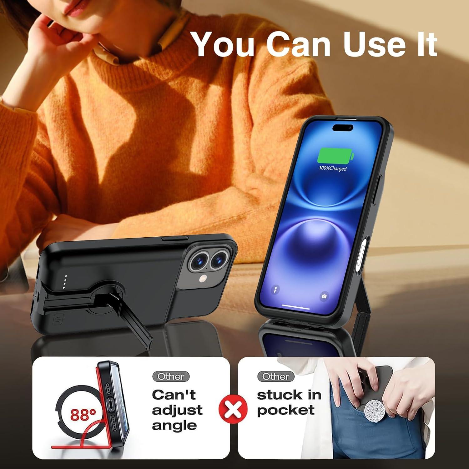 Funda de Batería BOPPS para iPhone 16 - 8500mAh, Soporte Invisible