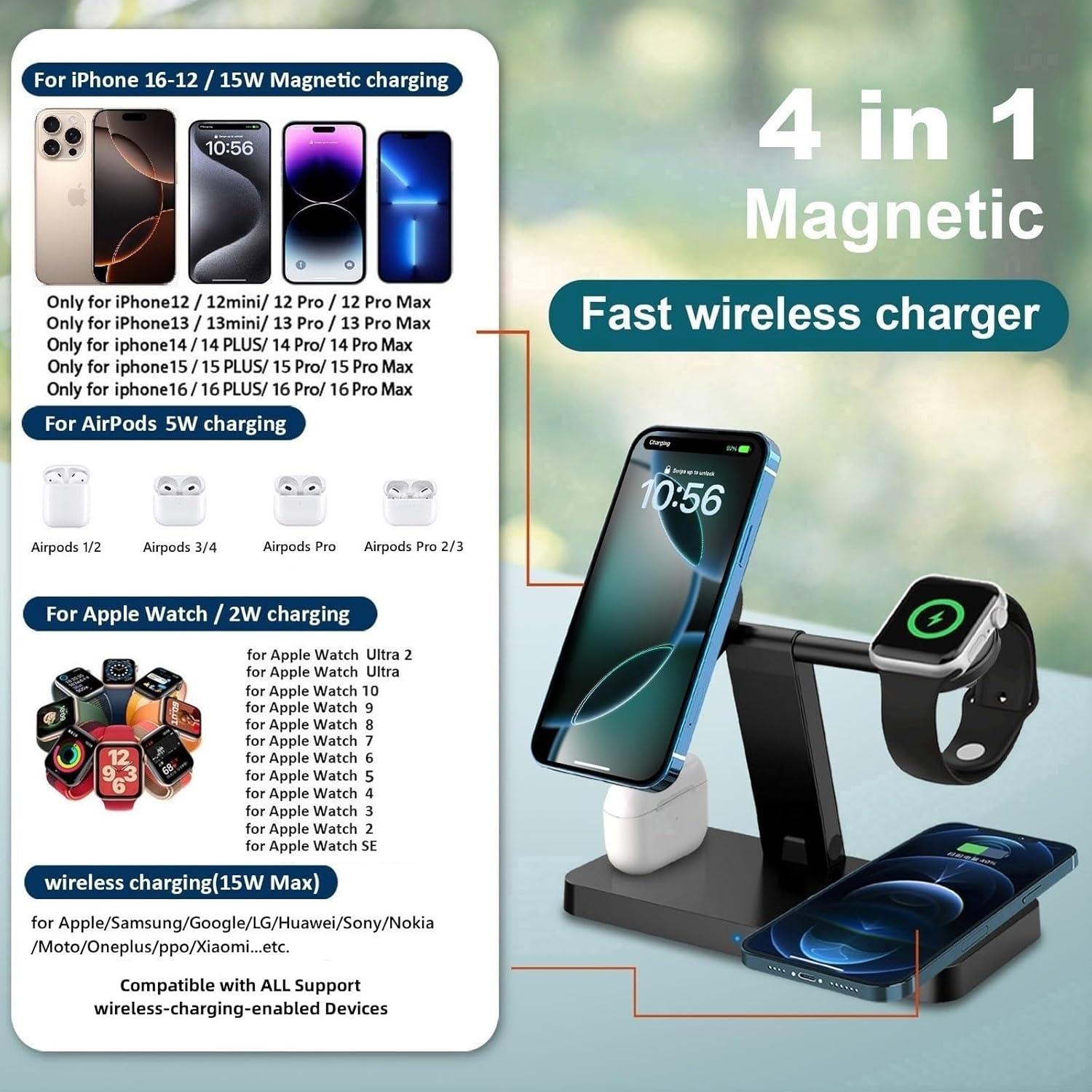 Estación de Carga Inalámbrica 4 en 1 PDKUAI MagSafe Negro