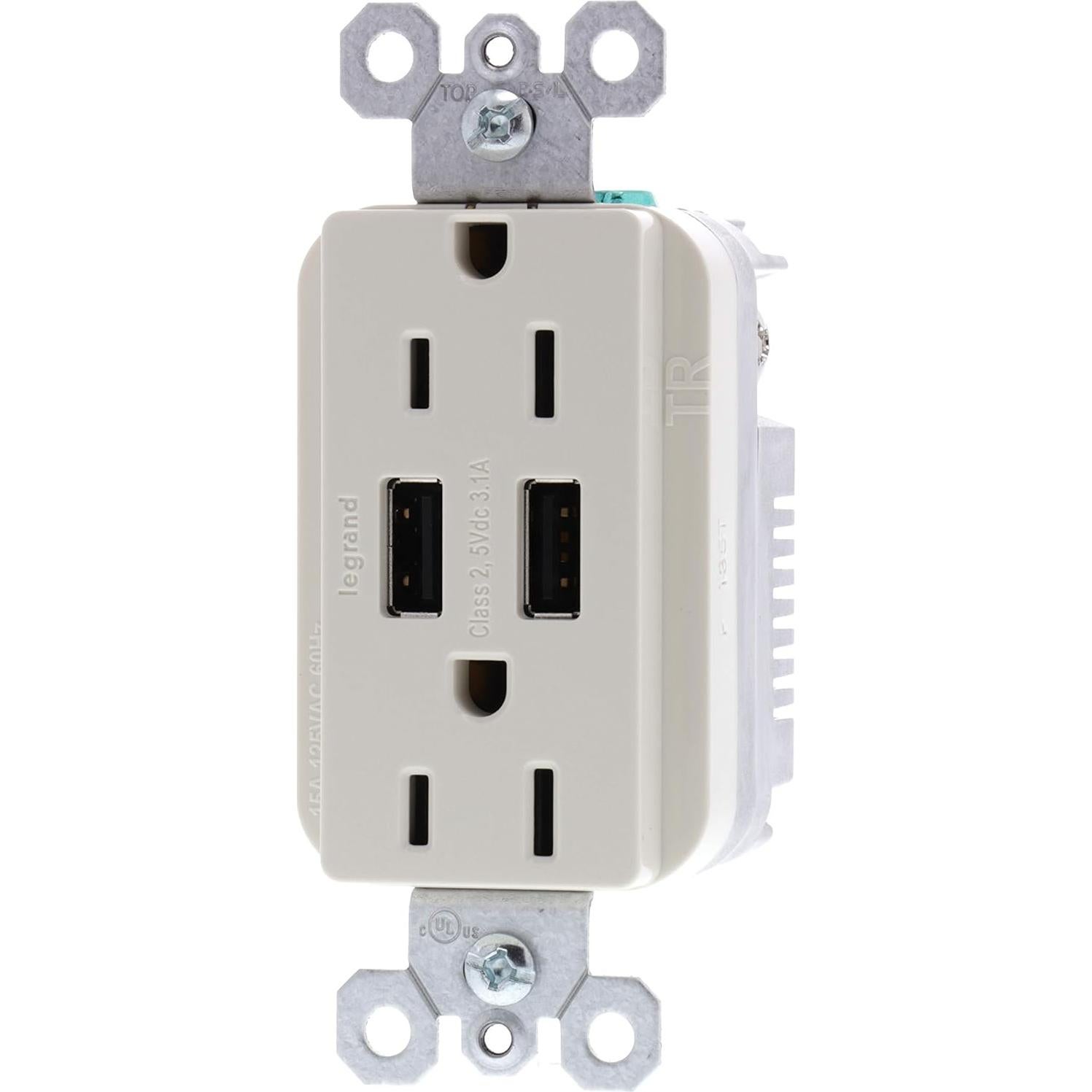 Tomacorriente Dúplex Legrand 15A con Cargador USB 3.1A Almendra