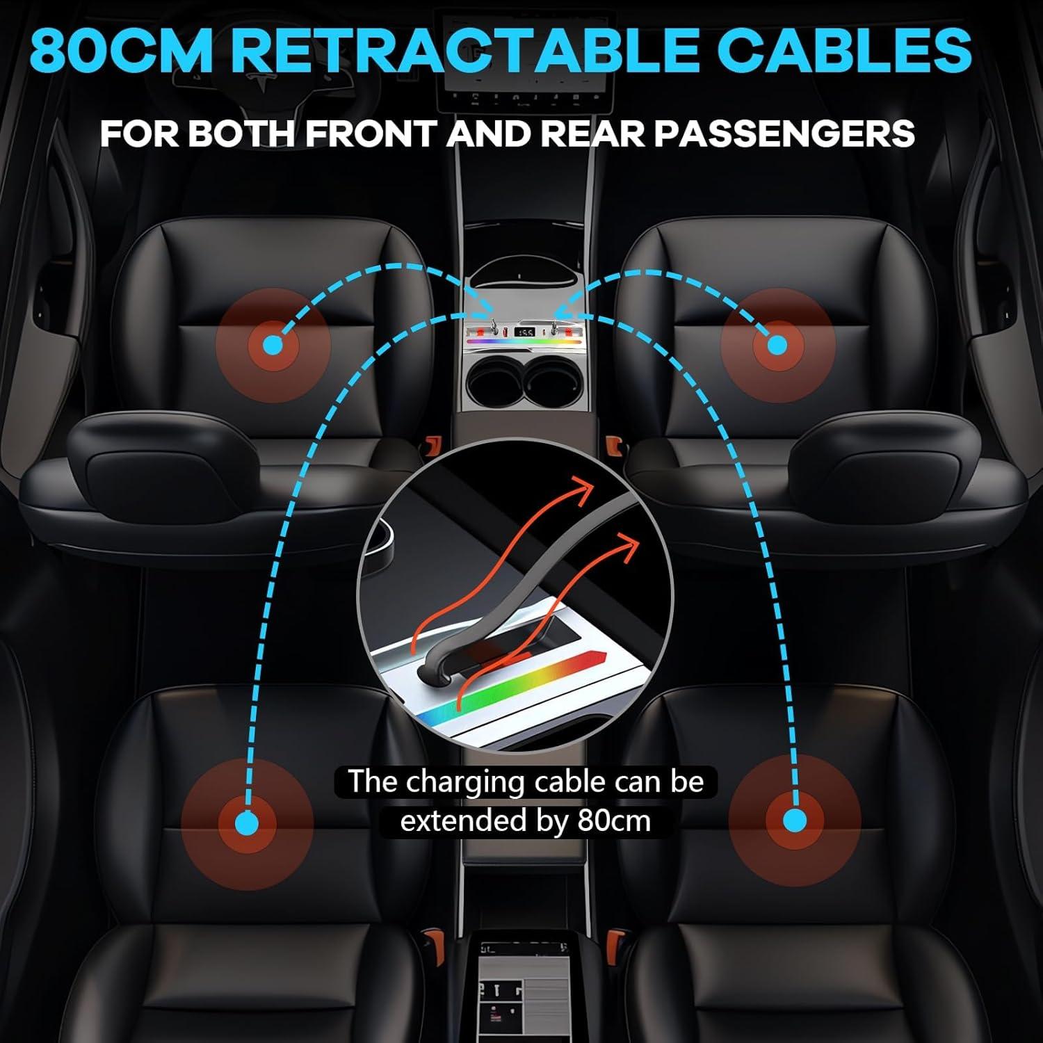 Alopee Hub USB 65W Carga Rápida para Tesla Model 3/Y 2024-2025