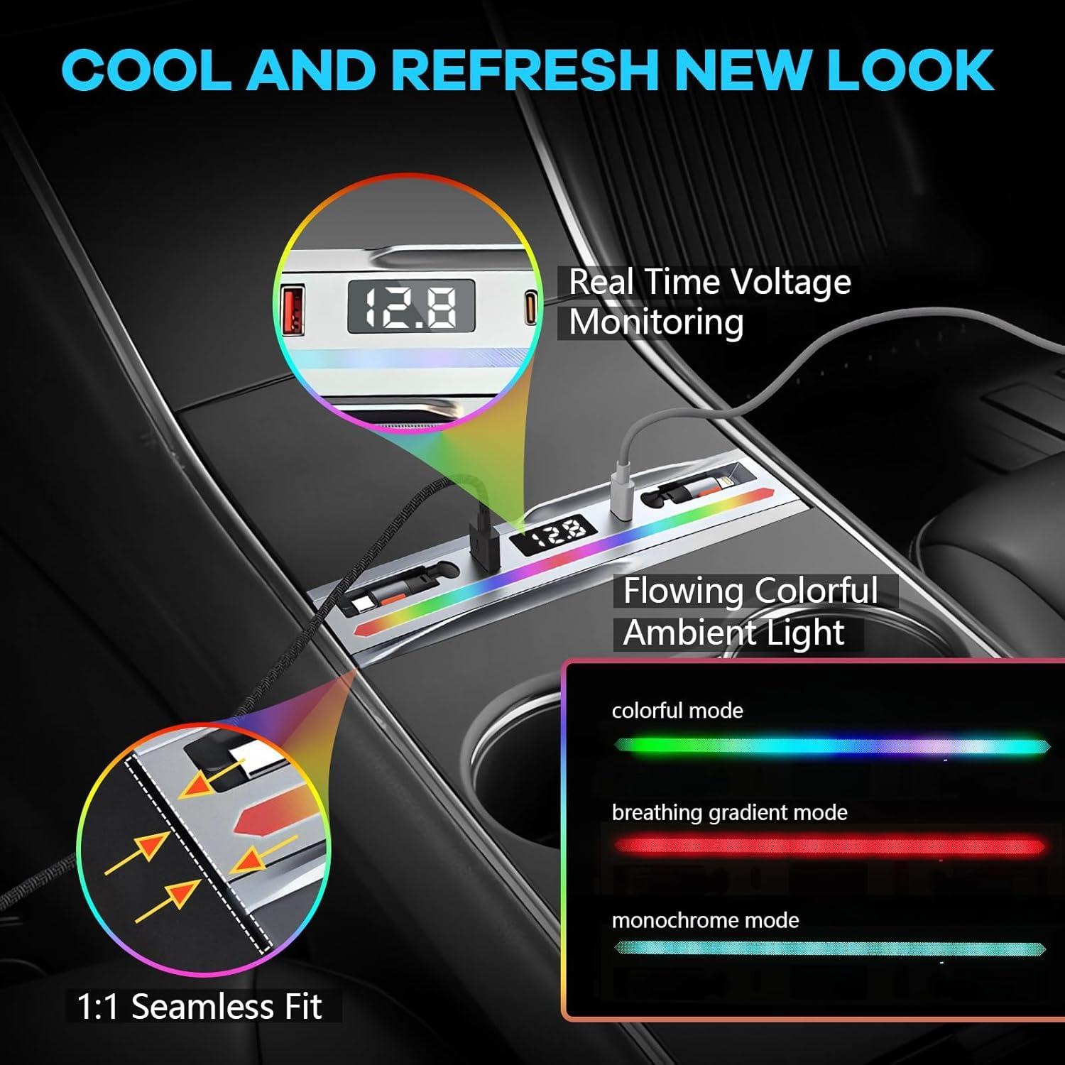 Alopee Hub USB 65W Carga Rápida para Tesla Model 3/Y 2024-2025