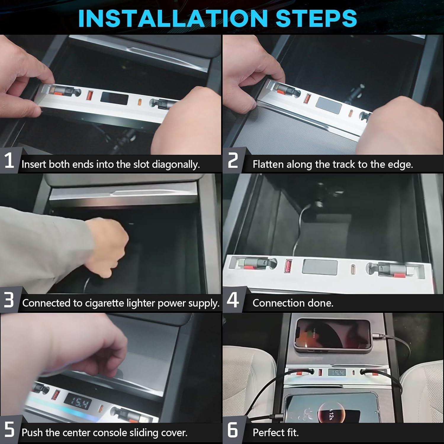 Alopee Hub USB 65W Carga Rápida para Tesla Model 3/Y 2024-2025