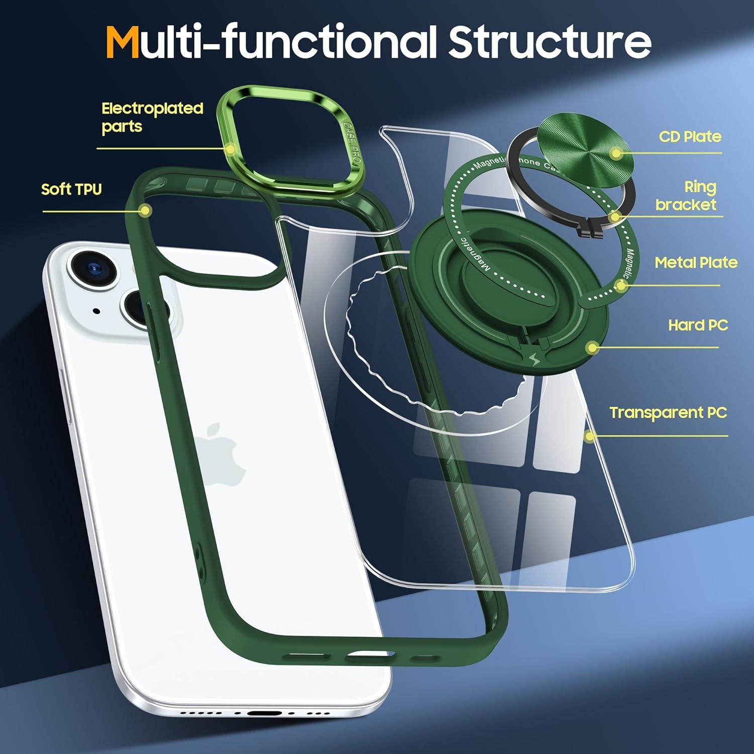 Funda transparente Kumiao para iPhone 14 con soporte 360°