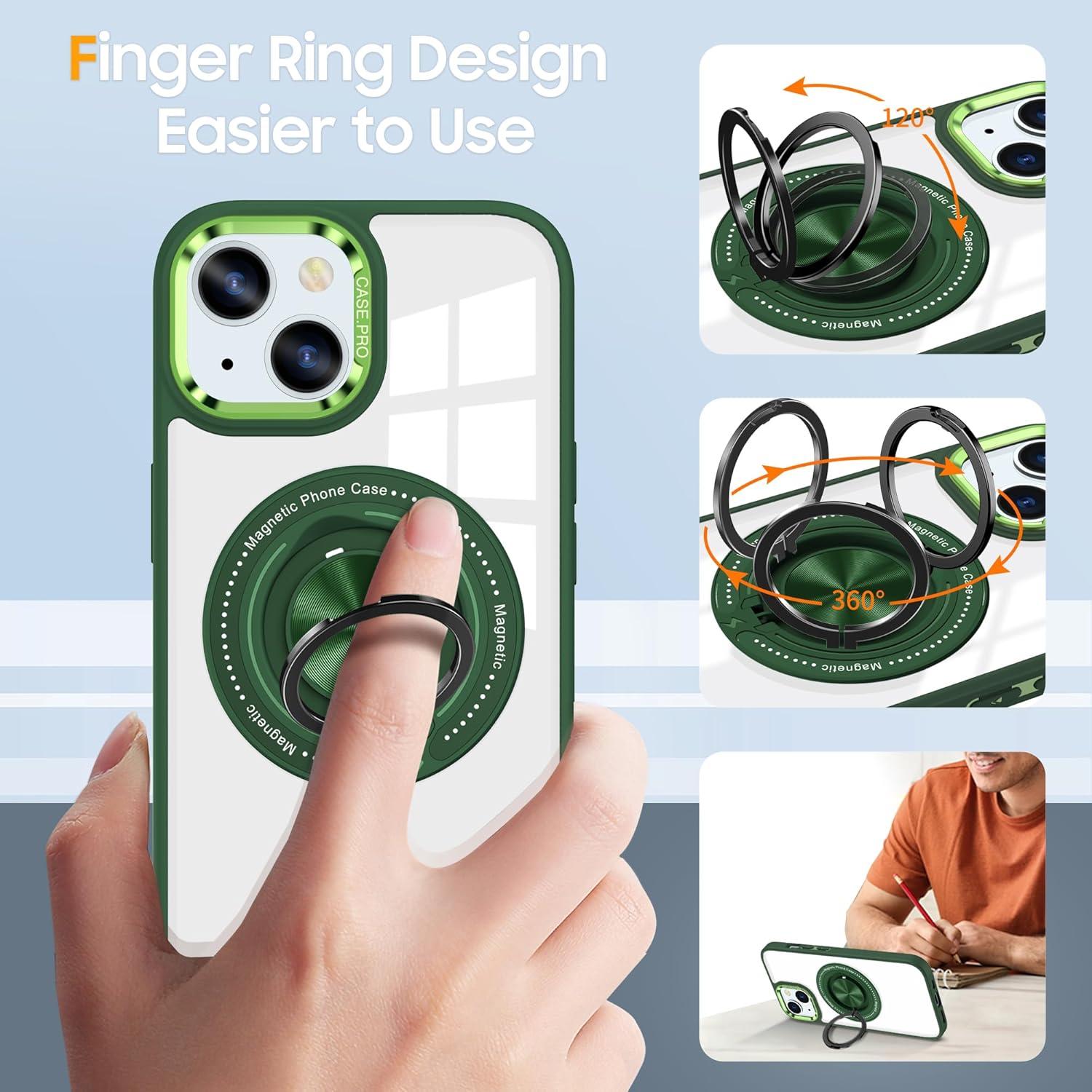 Funda transparente Kumiao para iPhone 14 con soporte 360°