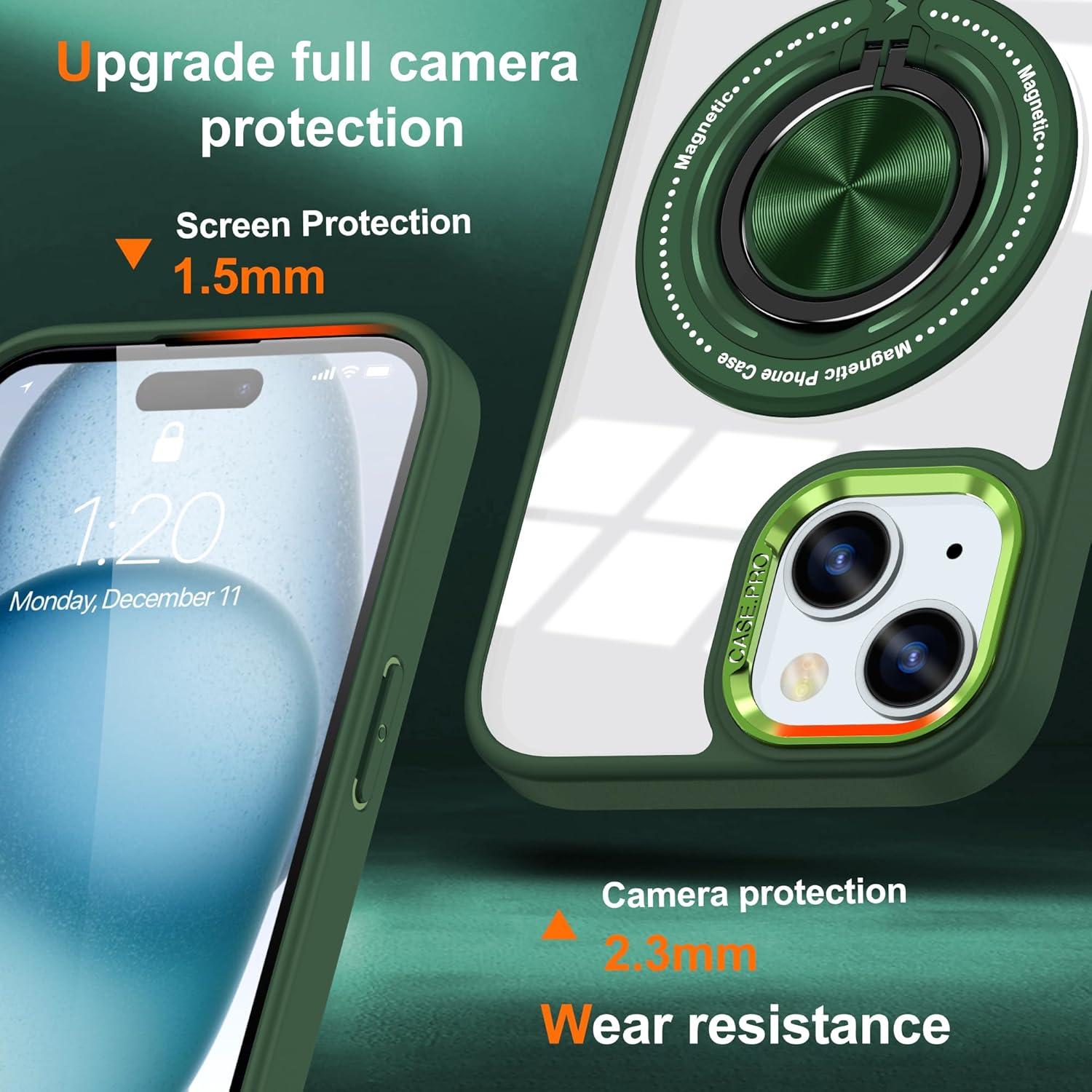 Funda transparente Kumiao para iPhone 14 con soporte 360°