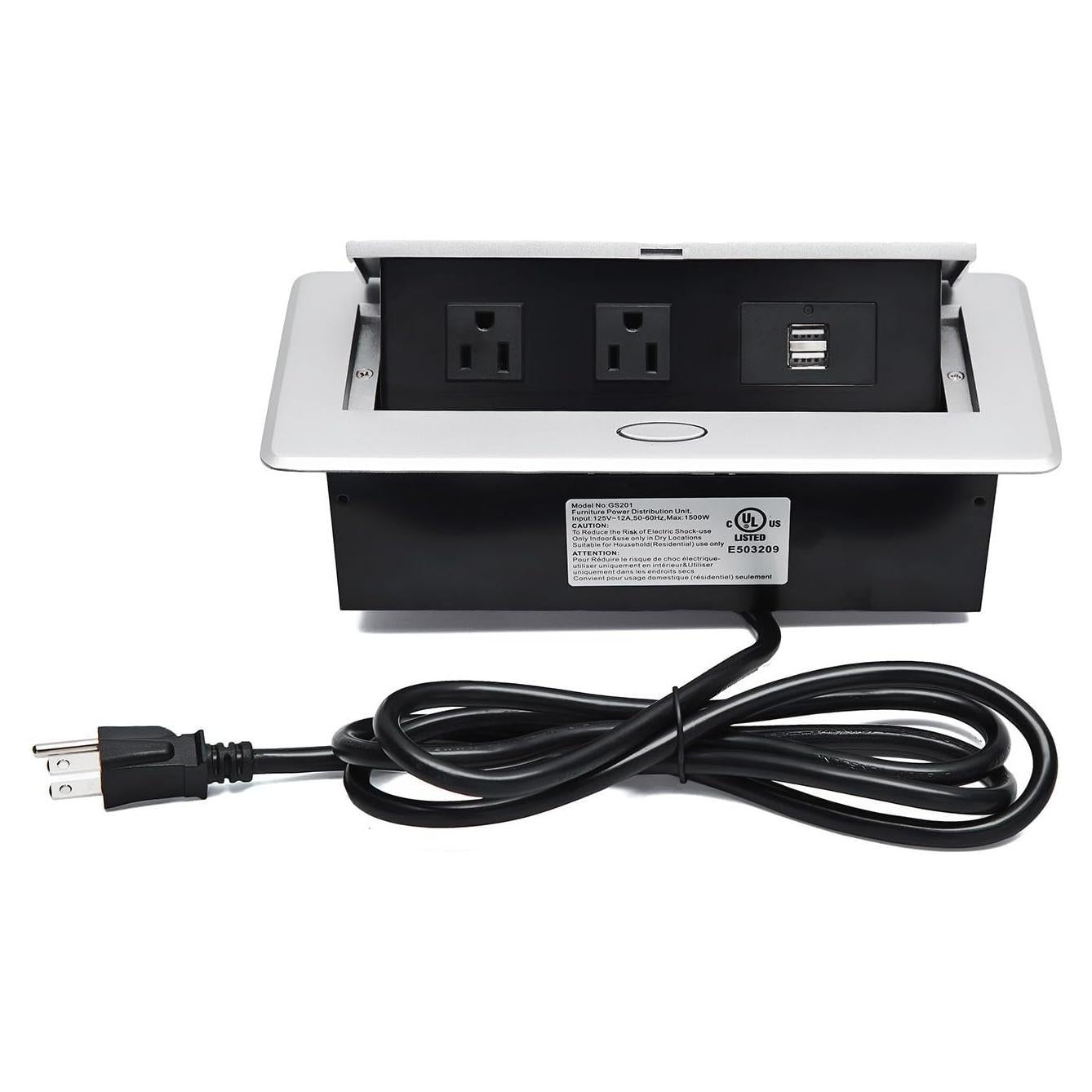 Regleta de Enchufe Kungfuking con 2 Salidas y 2 USB Plata