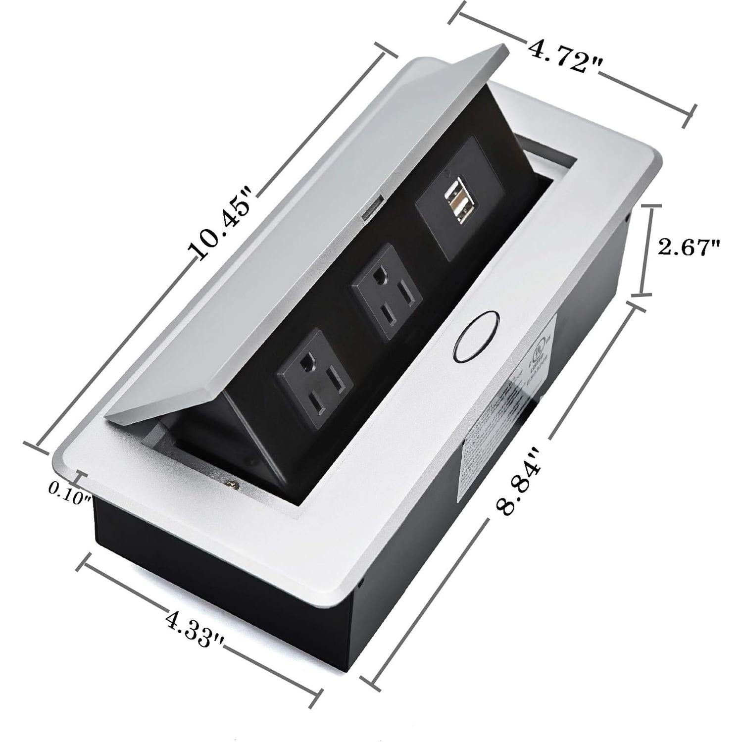 Regleta de Enchufe Kungfuking con 2 Salidas y 2 USB Plata