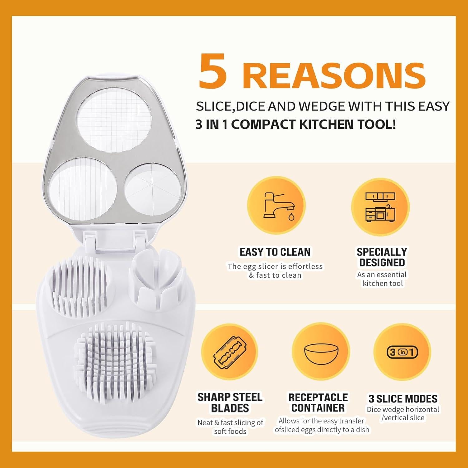 Cortador de Huevos 3 en 1 Solaceura - Acero Inoxidable, Multifuncional