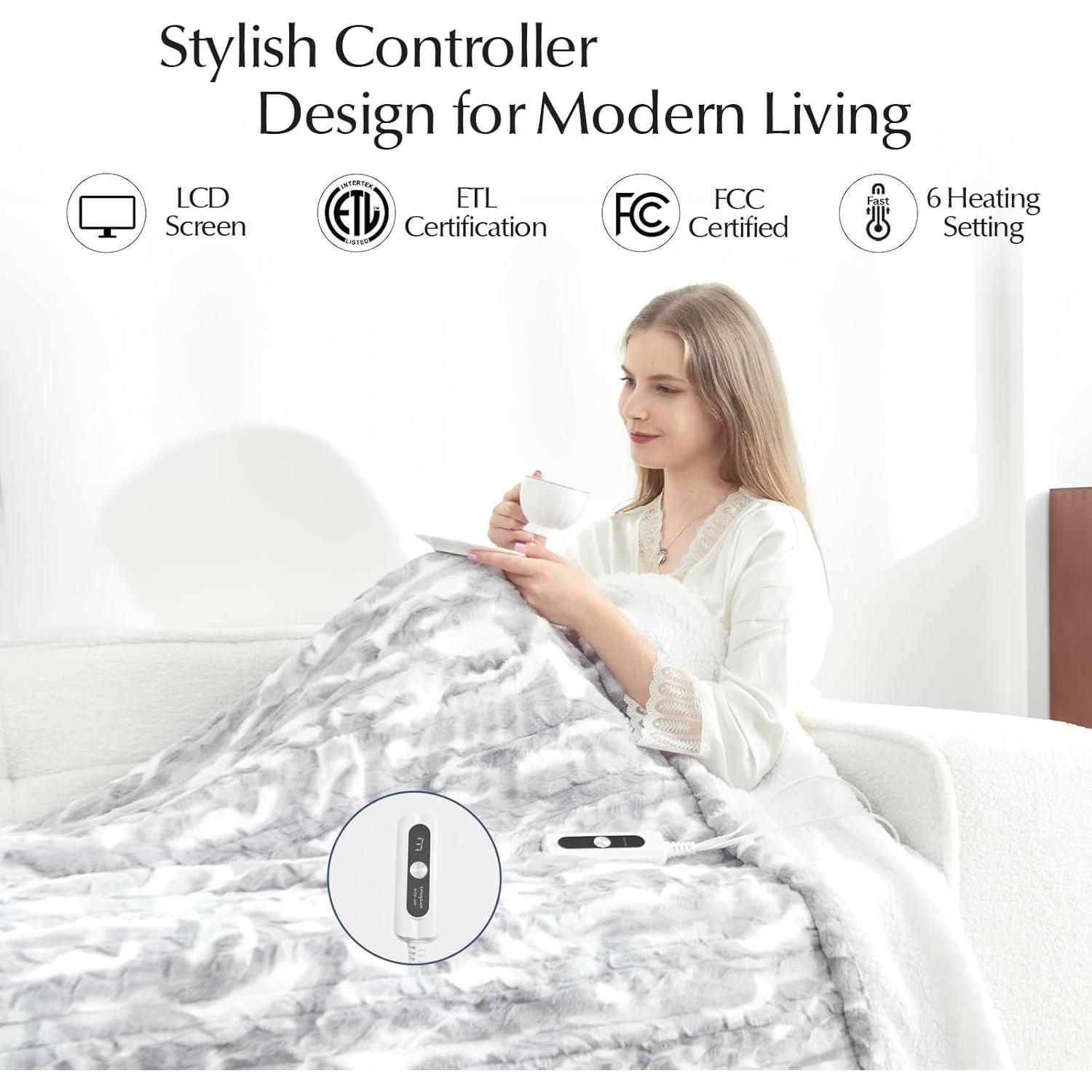 Manta Eléctrica Individual SNUGSUN 157x213cm Gris/Blanco