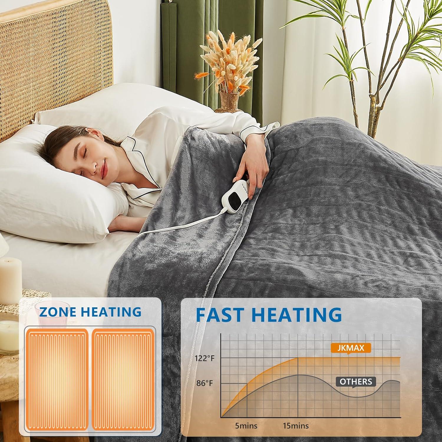 Manta Eléctrica JKMAX Queen 213x229cm 10 Niveles Calor Gris