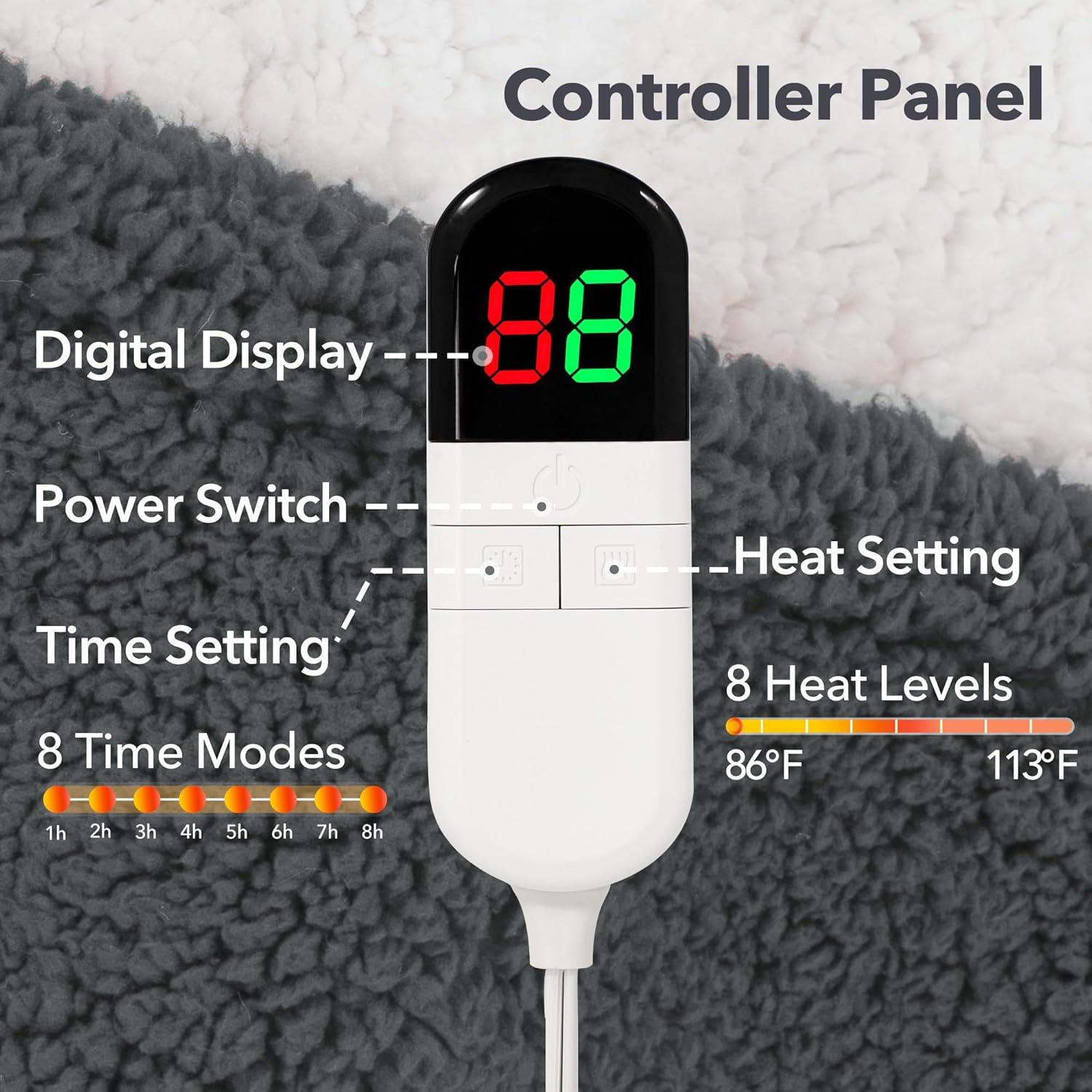 Manta Calentada Eléctrica MAXEVE Sherpa 127x152cm Gris