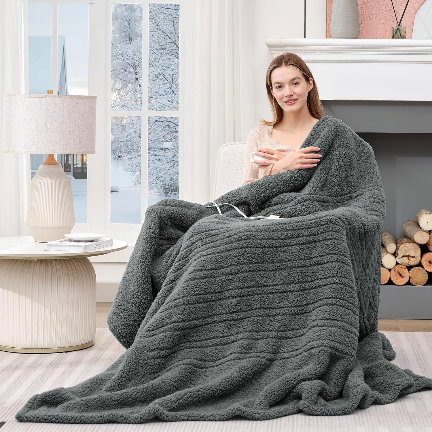 Manta Calentada Eléctrica MAXEVE Sherpa 127x152cm Gris