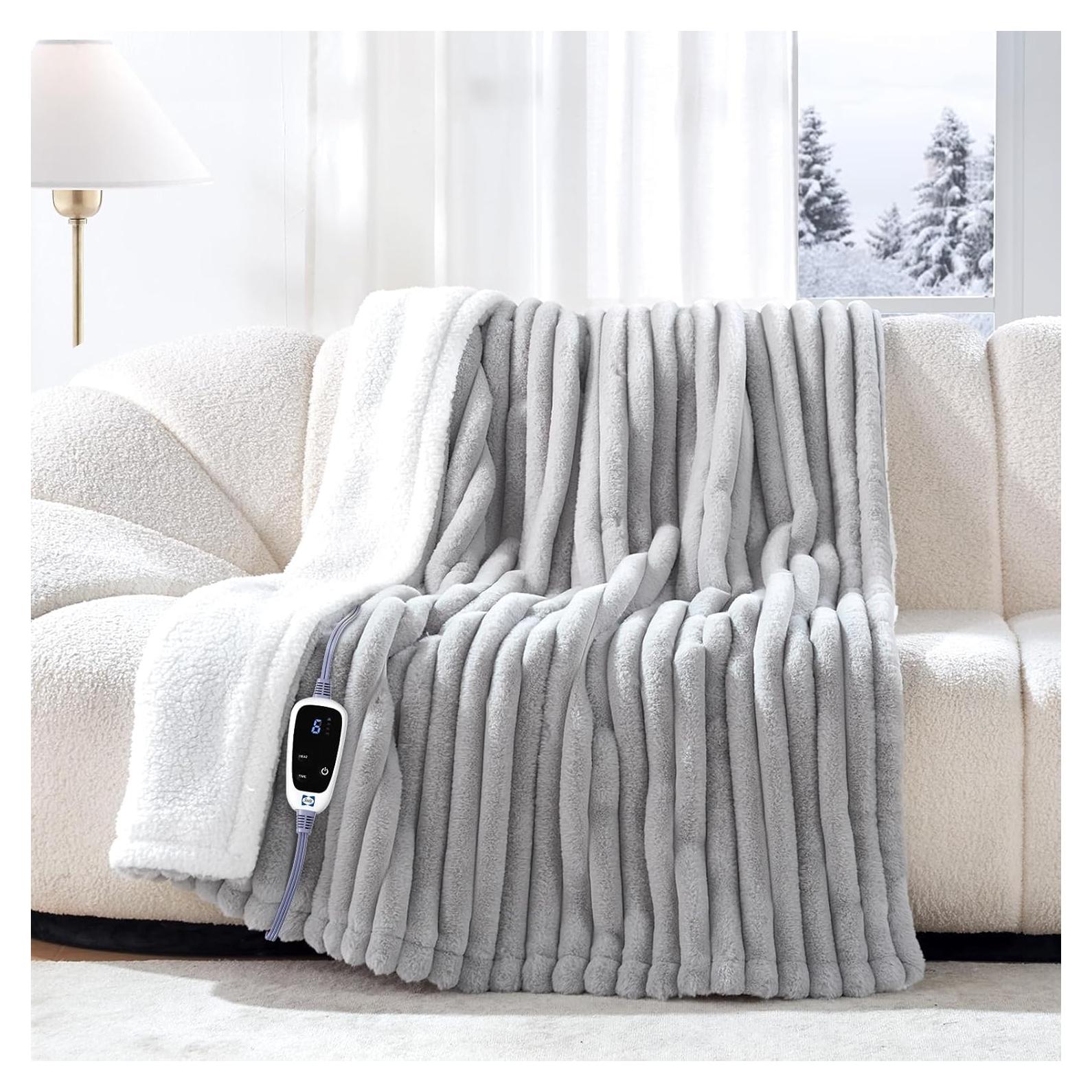 Manta eléctrica Sealy 127x152 cm gris, reversible, 6 niveles