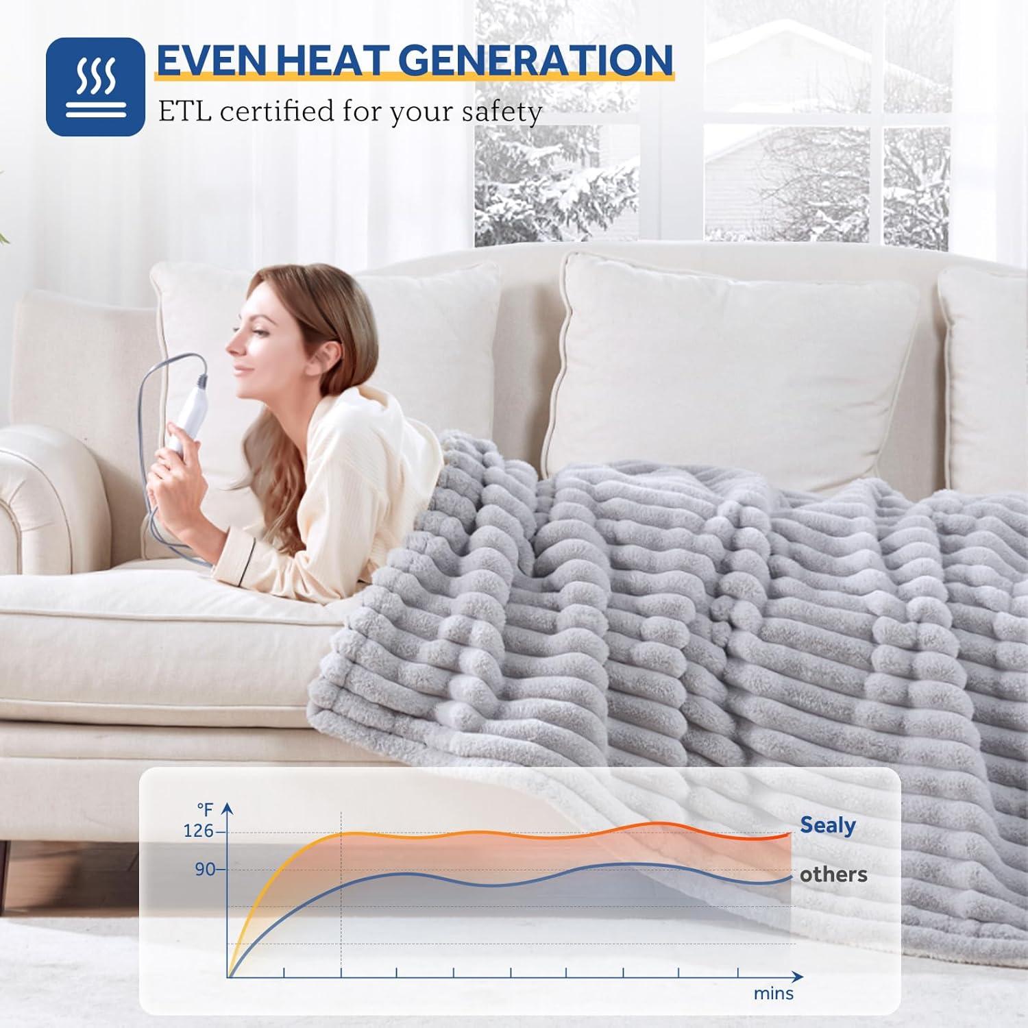 Manta eléctrica Sealy 127x152 cm gris, reversible, 6 niveles