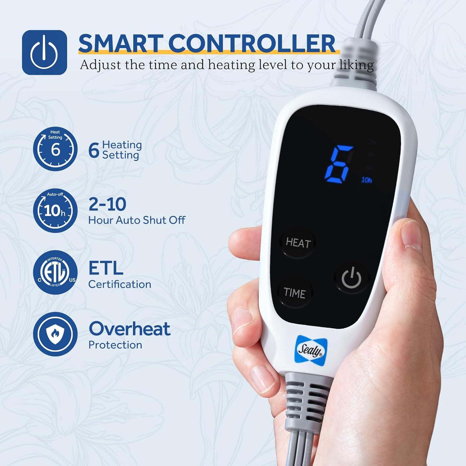 Manta eléctrica Sealy 127x152 cm gris, reversible, 6 niveles