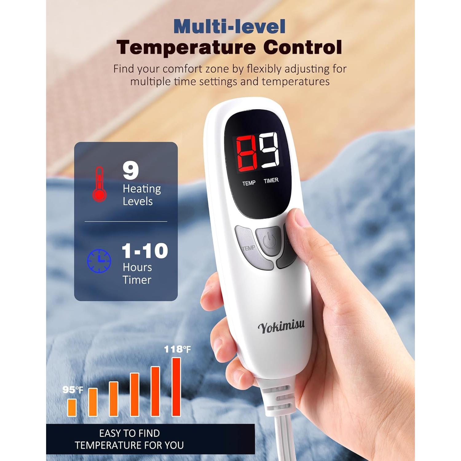 Manta Calentada Eléctrica Yokimisu 127x152 cm 6 Niveles Azul