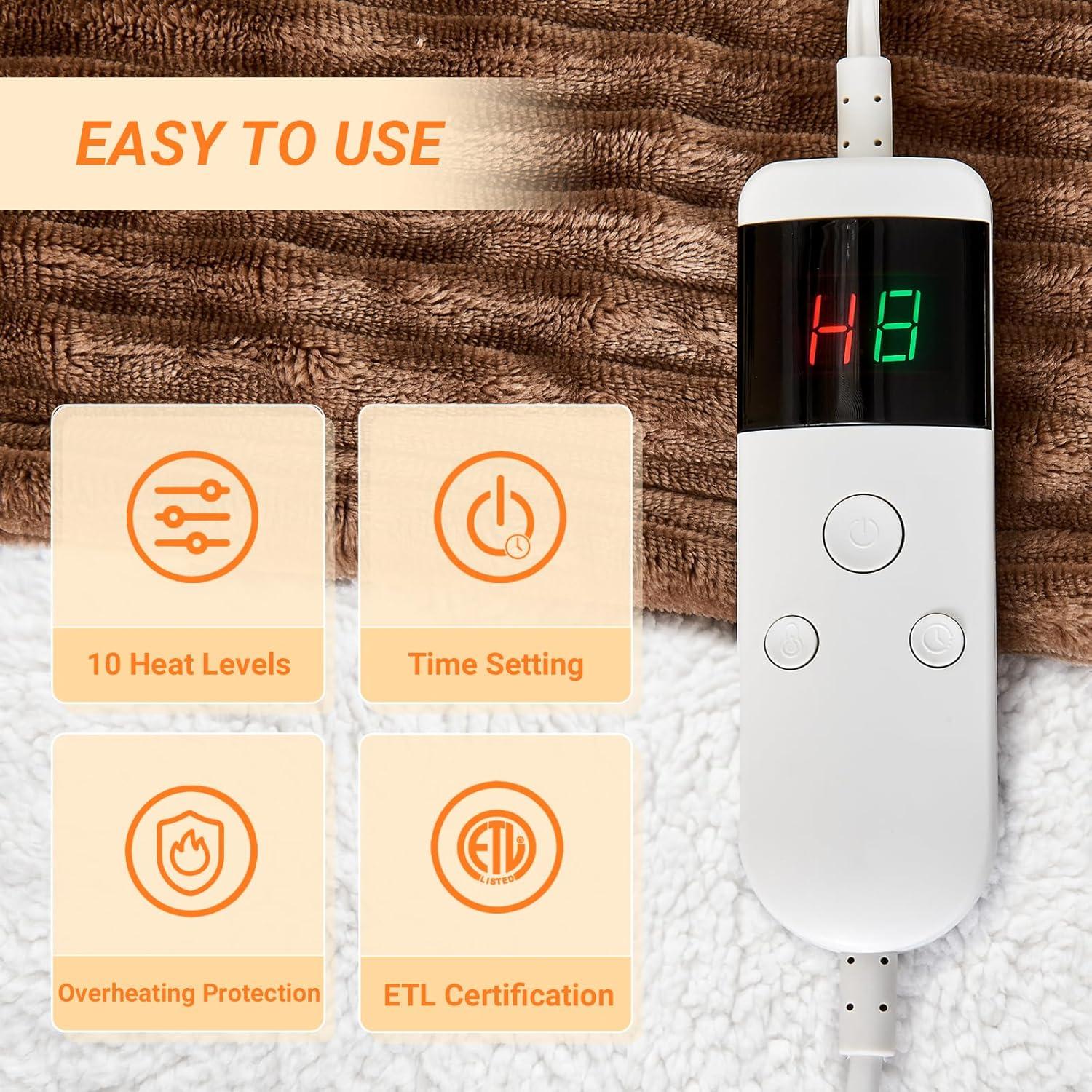 Manta Eléctrica Qieryun 127x152 cm Franela Camel 10 Niveles