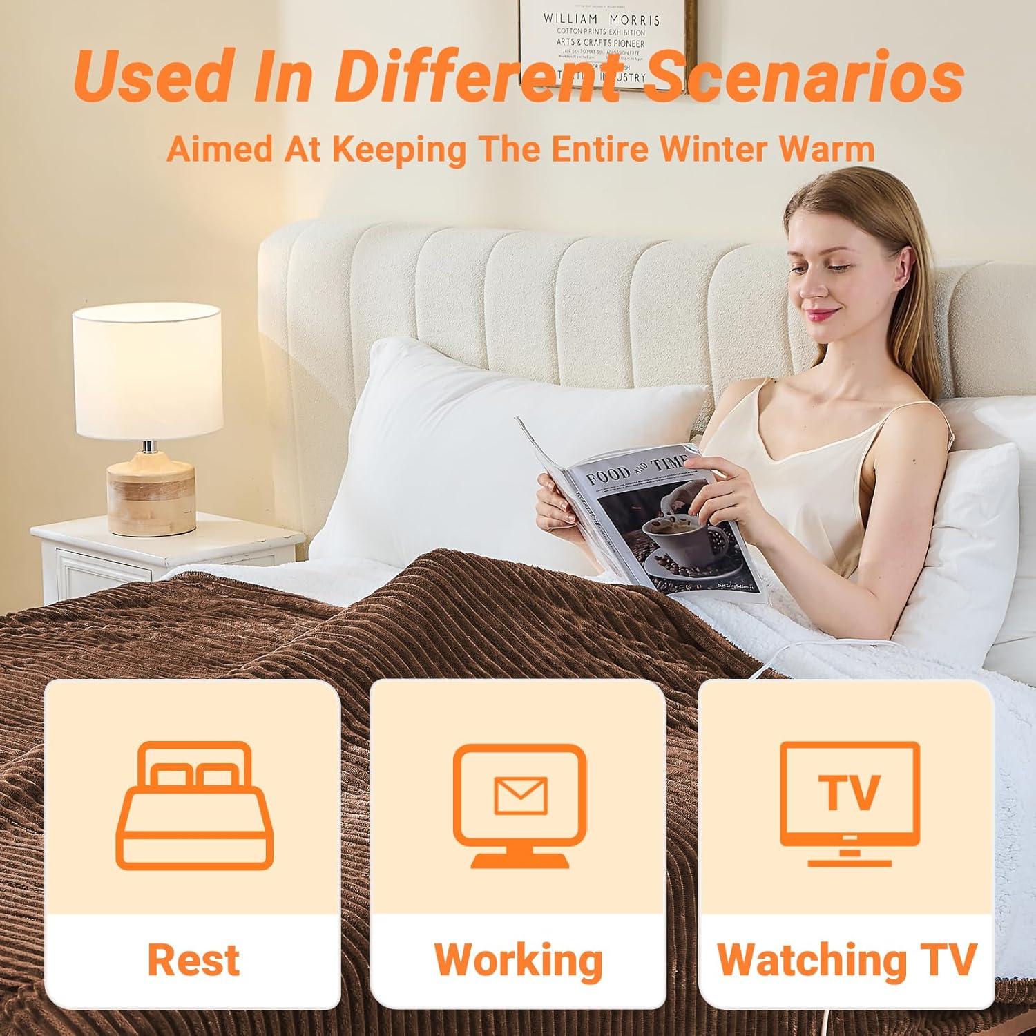 Manta Eléctrica Qieryun 127x152 cm Franela Camel 10 Niveles