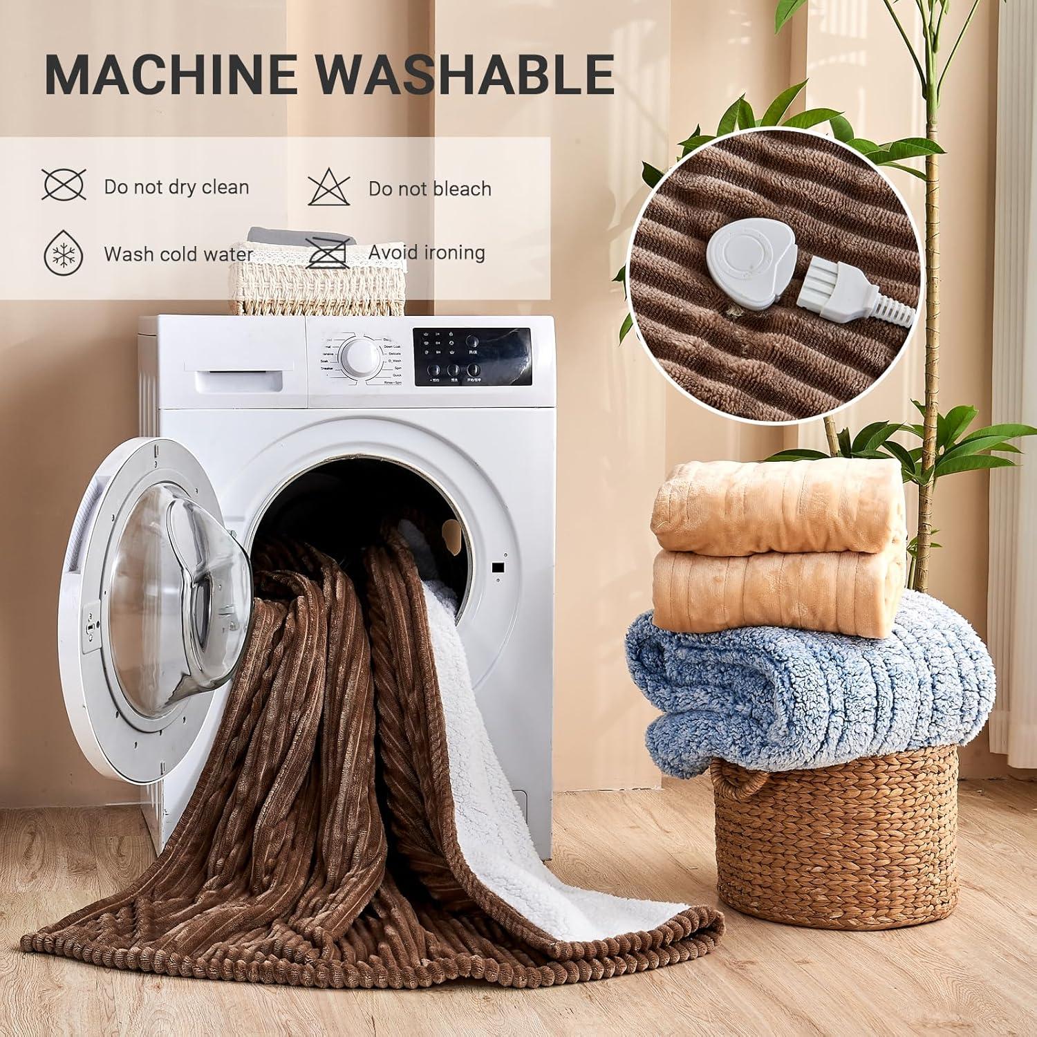 Manta Eléctrica Qieryun 127x152 cm Franela Camel 10 Niveles