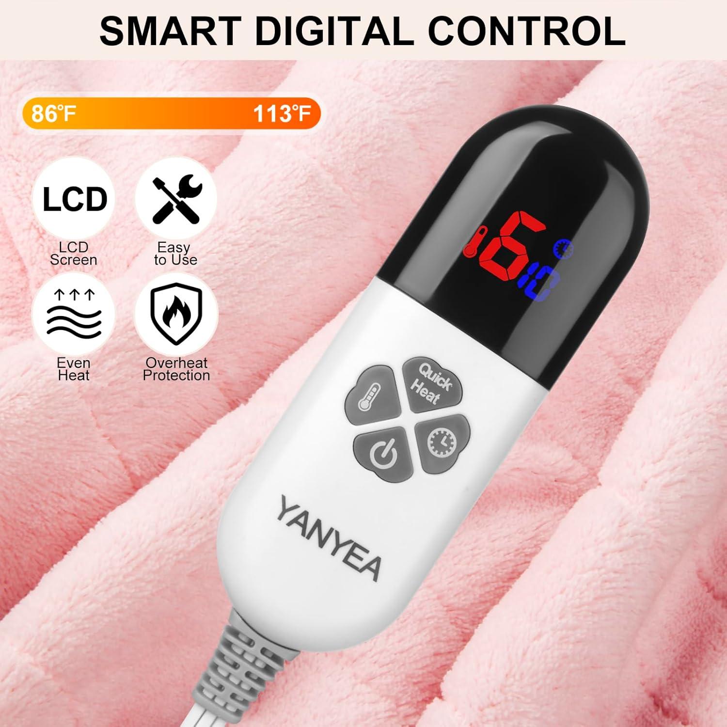 Manta Térmica Eléctrica YANYEA 127x152cm Rosa 6 Niveles Calor
