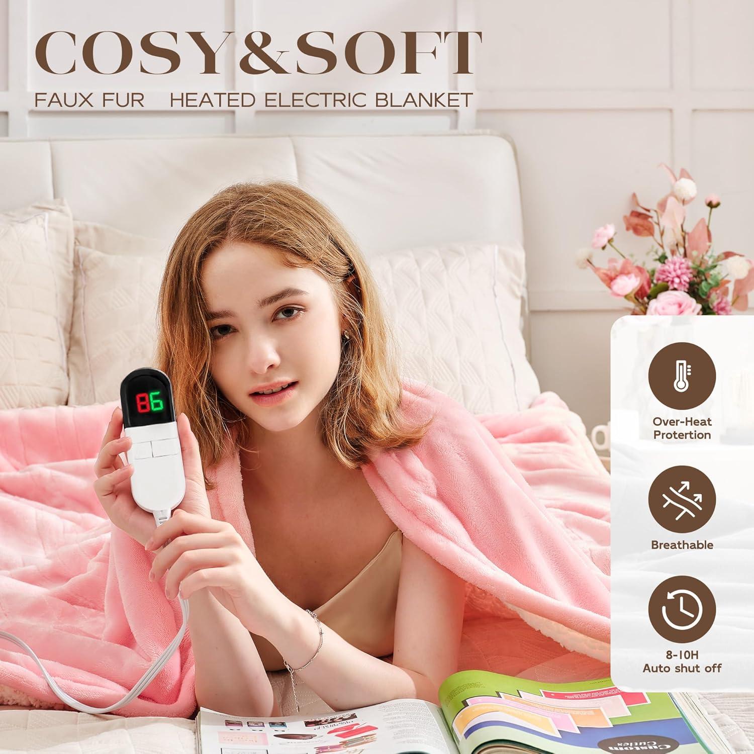 Manta Eléctrica BENFOX 50x60 cm con 6 Niveles de Calor Rosa