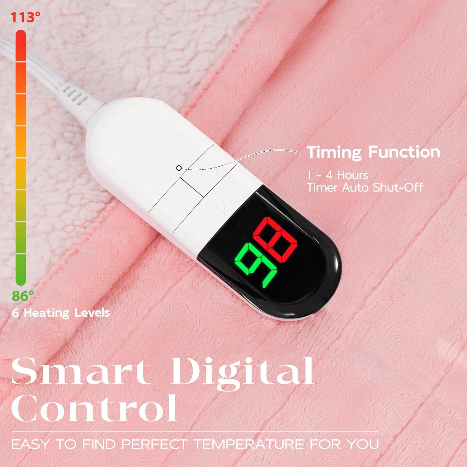 Manta Eléctrica BENFOX 50x60 cm con 6 Niveles de Calor Rosa