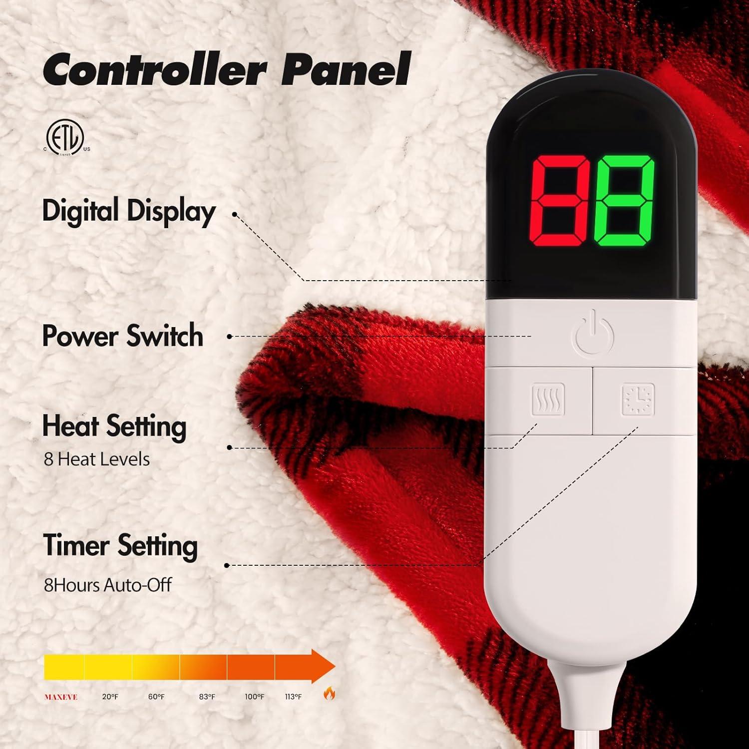 Manta Térmica Eléctrica MAXEVE 127x152 cm Roja Navidad 8 Niveles