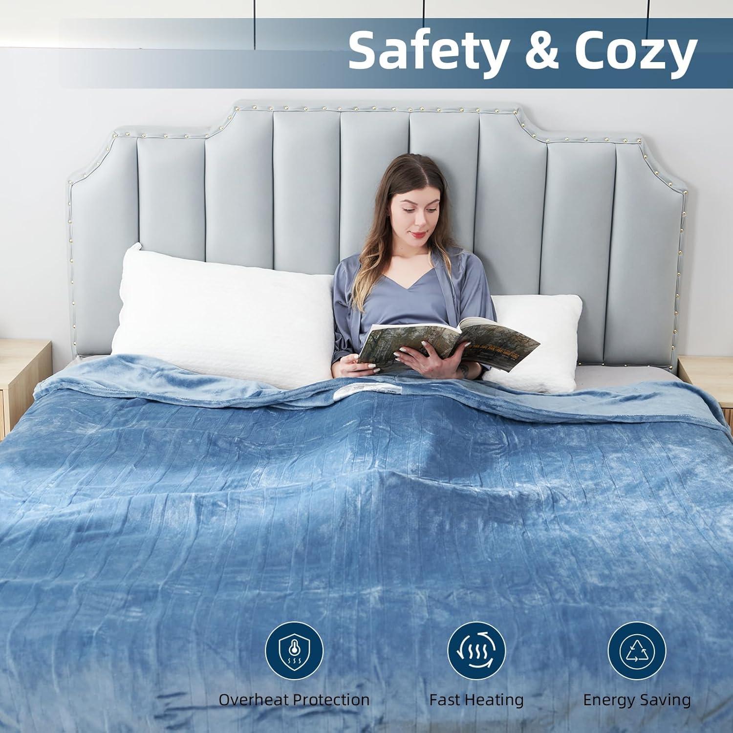 Manta Eléctrica Eydna Throw 127x152cm 6 Niveles Calor Azul