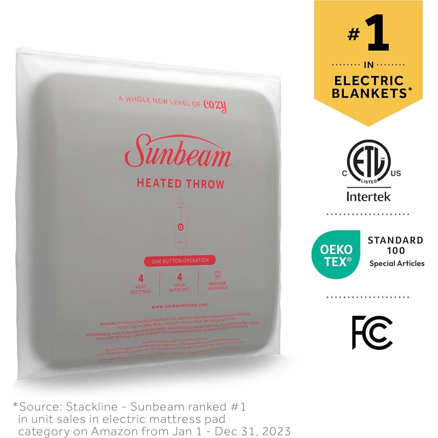 Manta eléctrica Sunbeam Royal Sherpa 127x152 cm gris