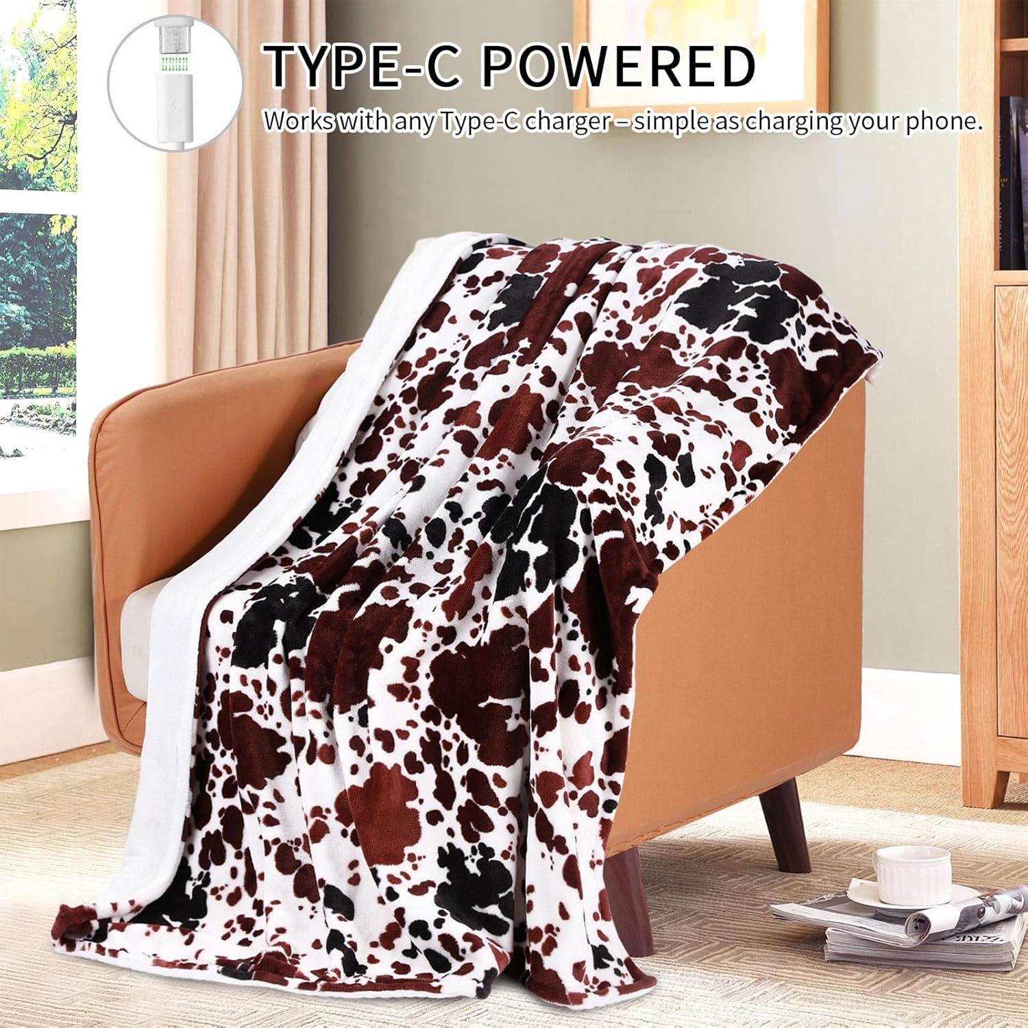 Manta Térmica USB-C CZZDERAM 127x152 cm 3 Niveles Calor Vaca