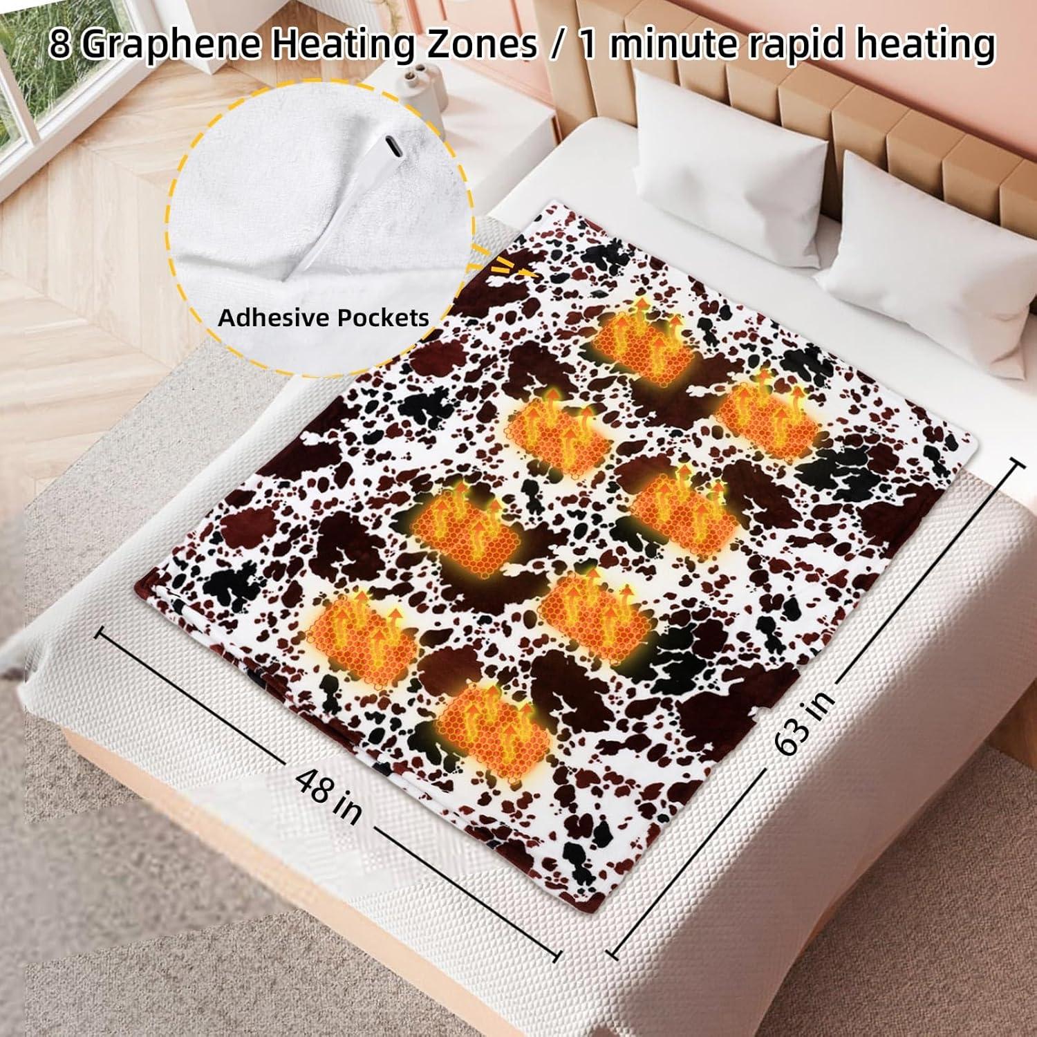 Manta Térmica USB-C CZZDERAM 127x152 cm 3 Niveles Calor Vaca