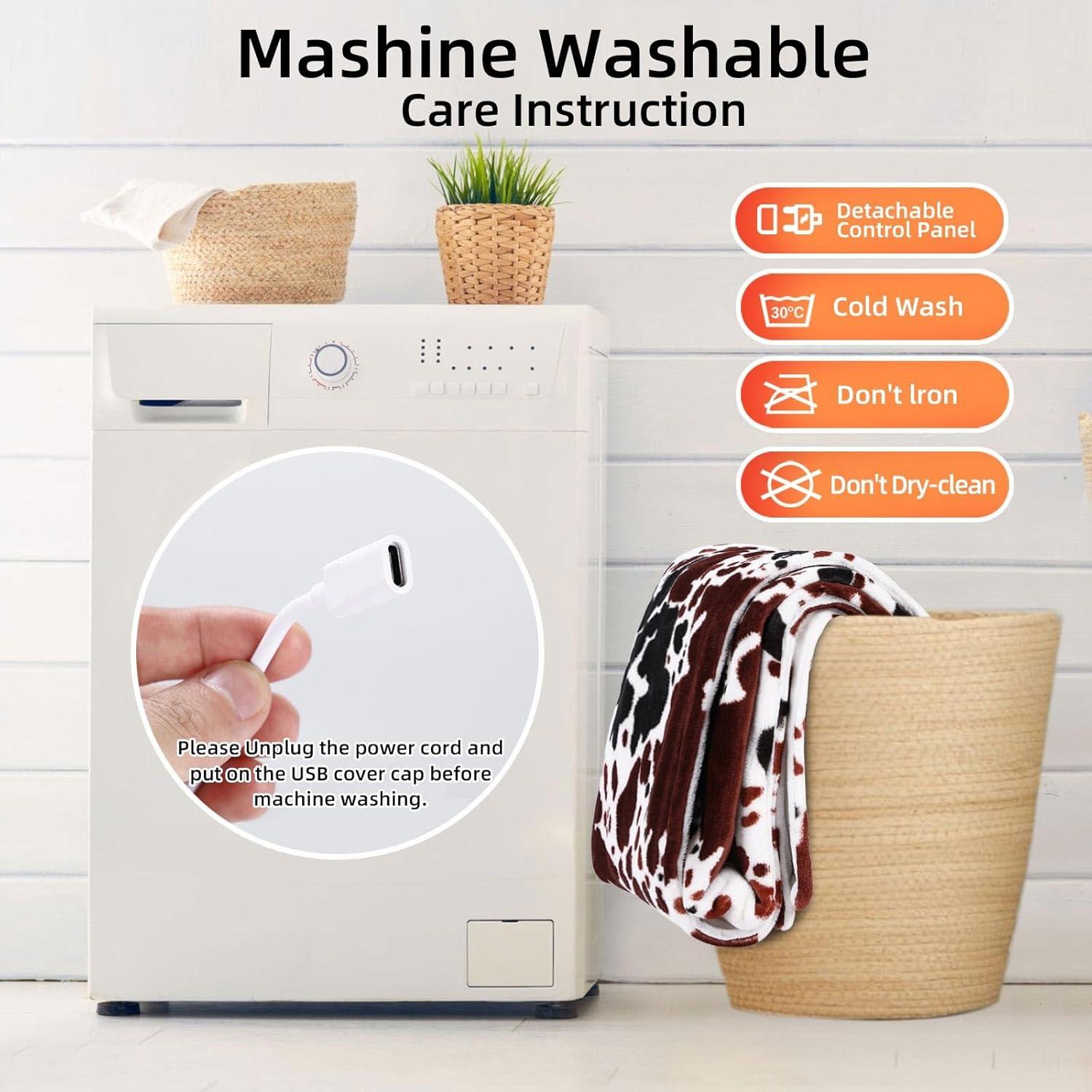 Manta Térmica USB-C CZZDERAM 127x152 cm 3 Niveles Calor Vaca