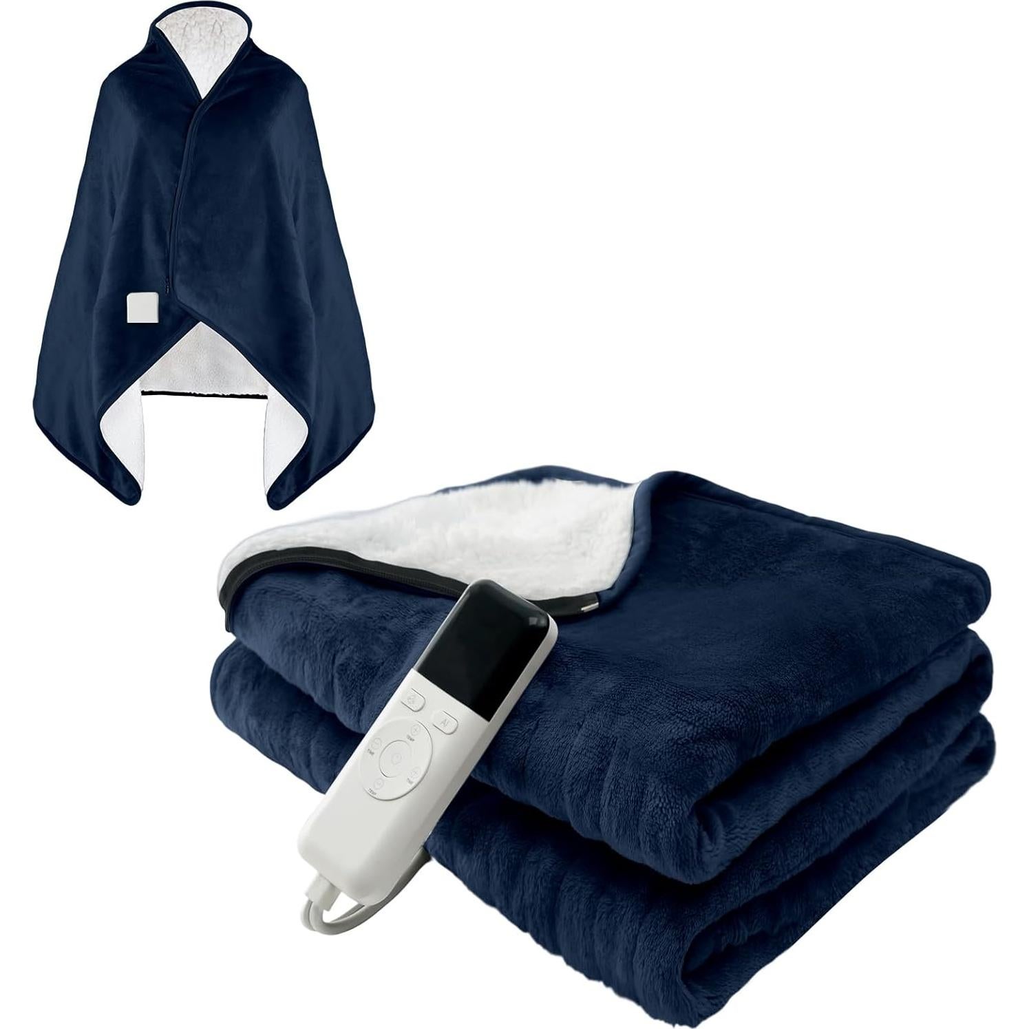 Manta Eléctrica Calentada Mrsenloi 140x84cm 6 Niveles Azul Marino