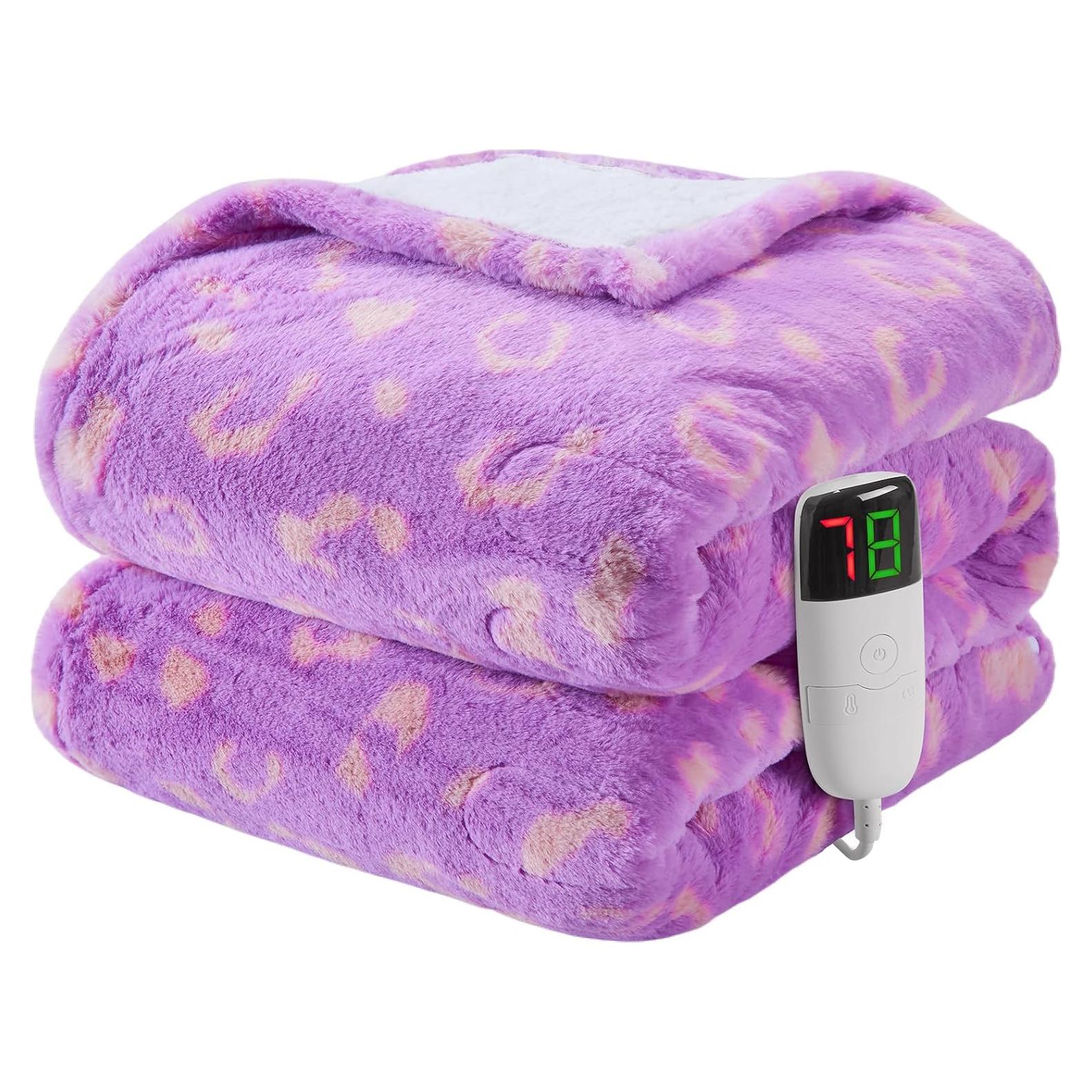 Manta calefaccionada RUJIPO 62x84 cm Leopardo Morado 10 Niveles