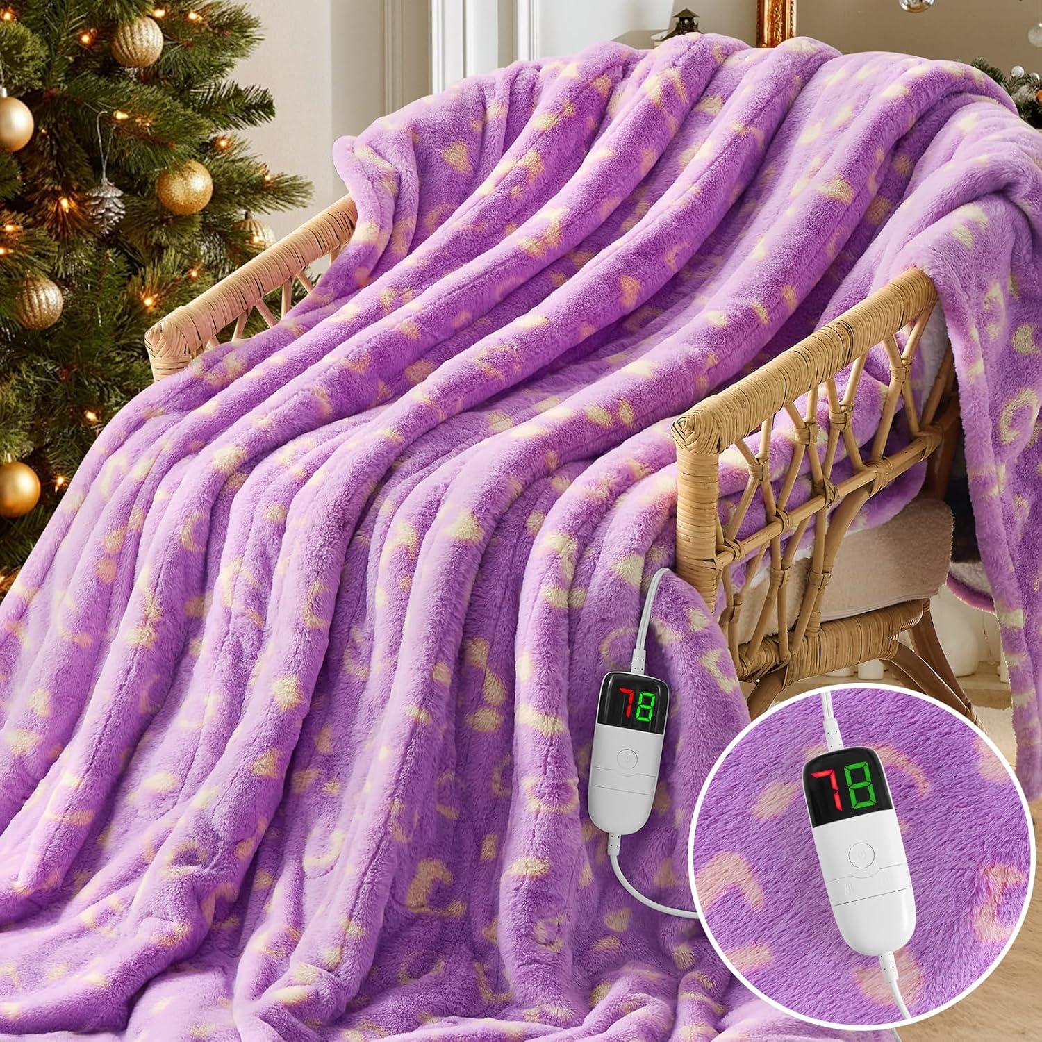 Manta calefaccionada RUJIPO 62x84 cm Leopardo Morado 10 Niveles