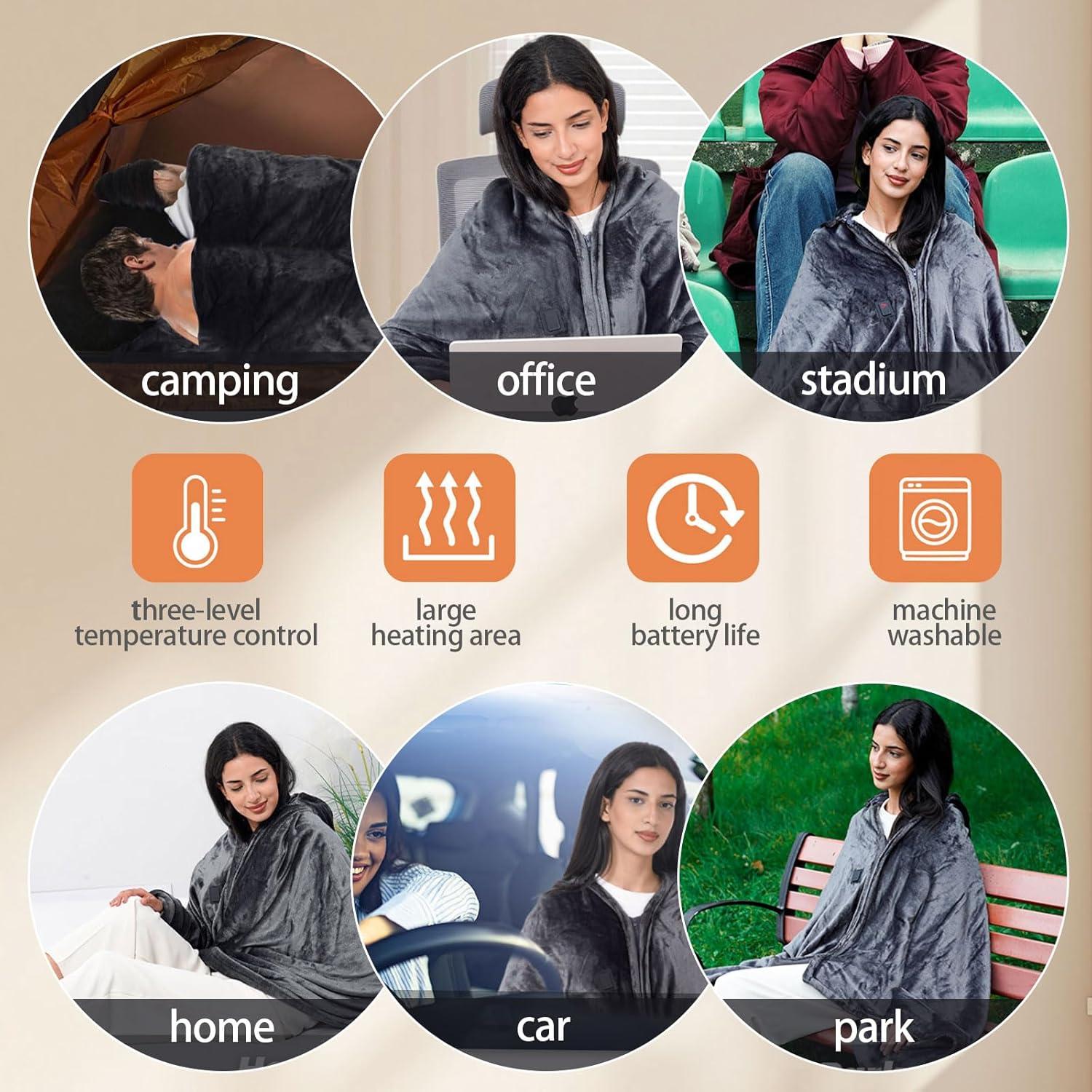 Manta Calentada USB 180x109cm 11 Zonas Calor 3 Niveles